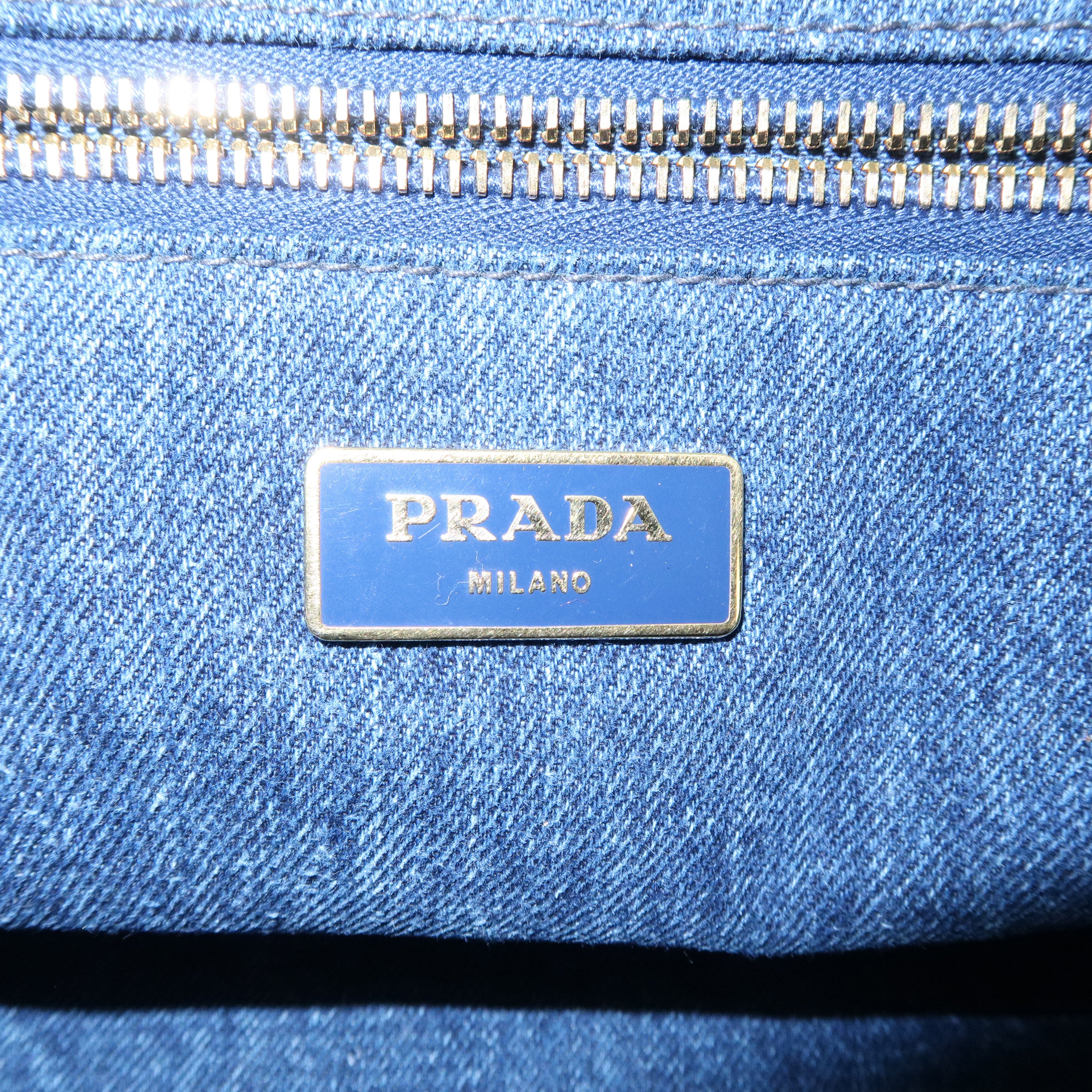 PRADA Logo Canapa Denim Hand Bag Tote Bag Denim Blue