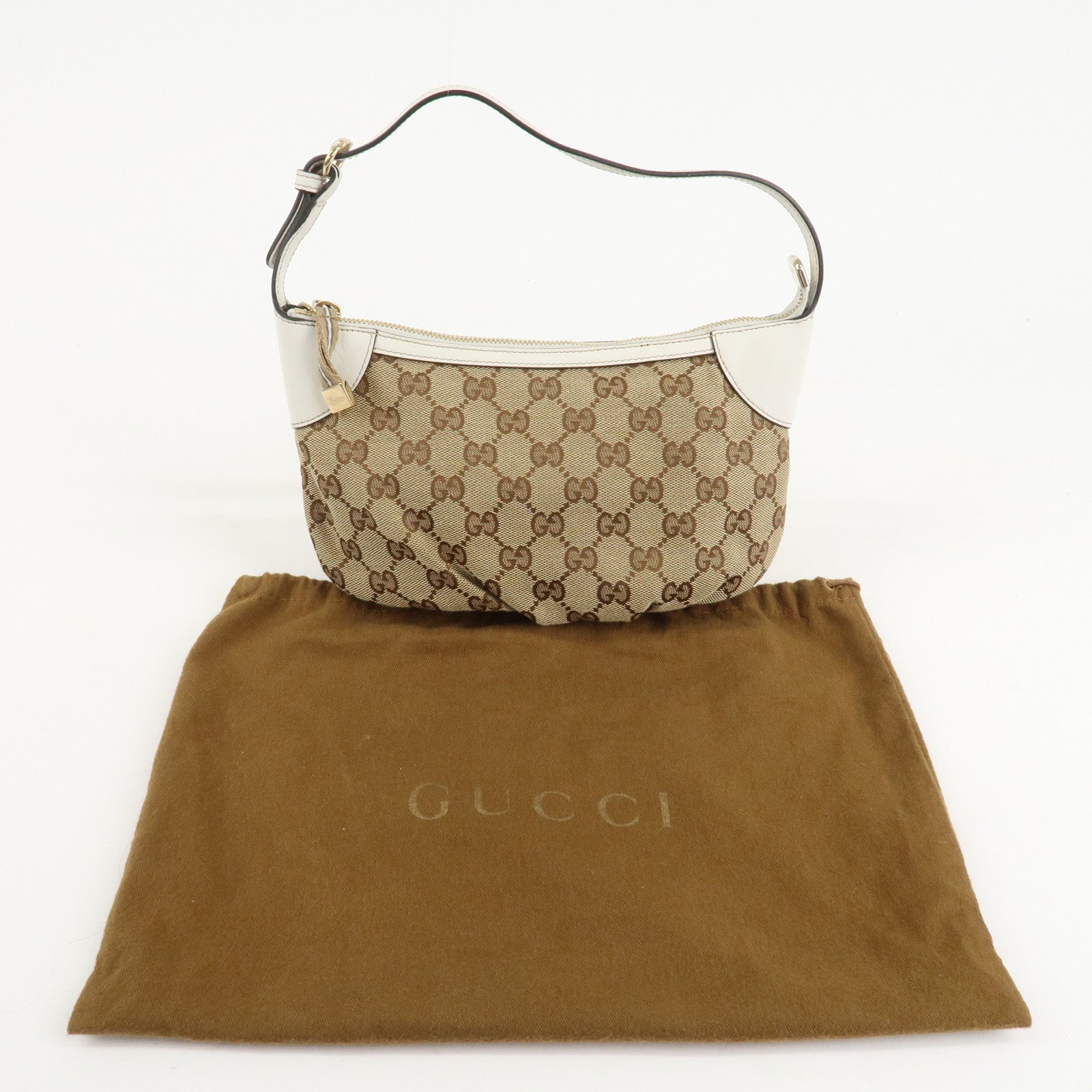 GUCCI GG Canvas Leather Shoulder Bag Hand Bag Beige White 224093