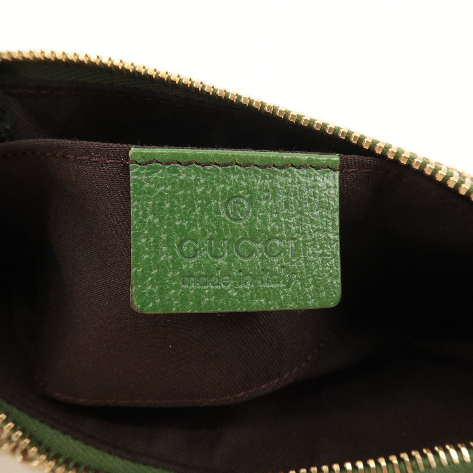 GUCCI GG Canvas Leather Chain Hand Bag Pouch Beige Green 120940