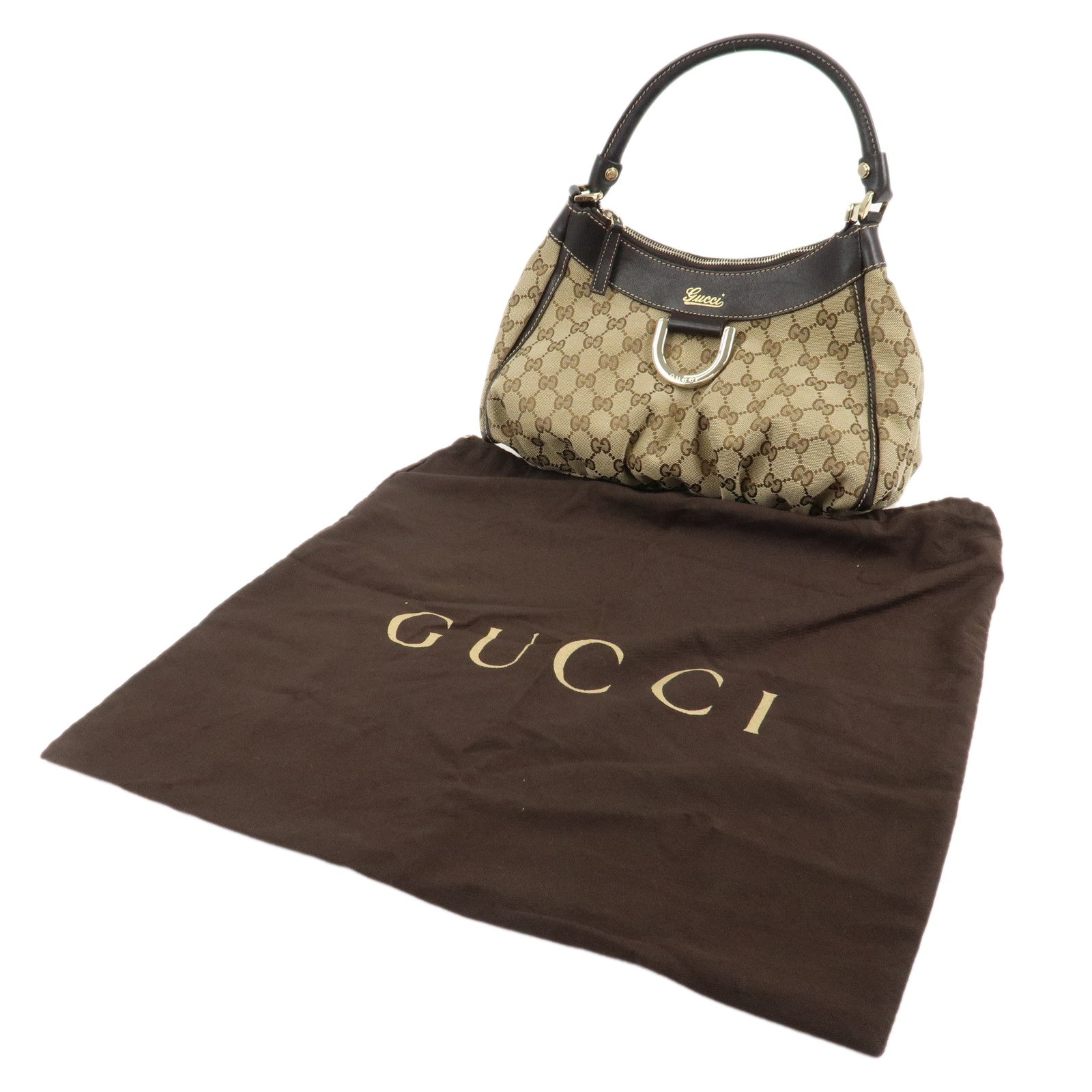 GUCCI Abbey GG Canvas Leather Shoulder Bag Beige Brown 190525 Used