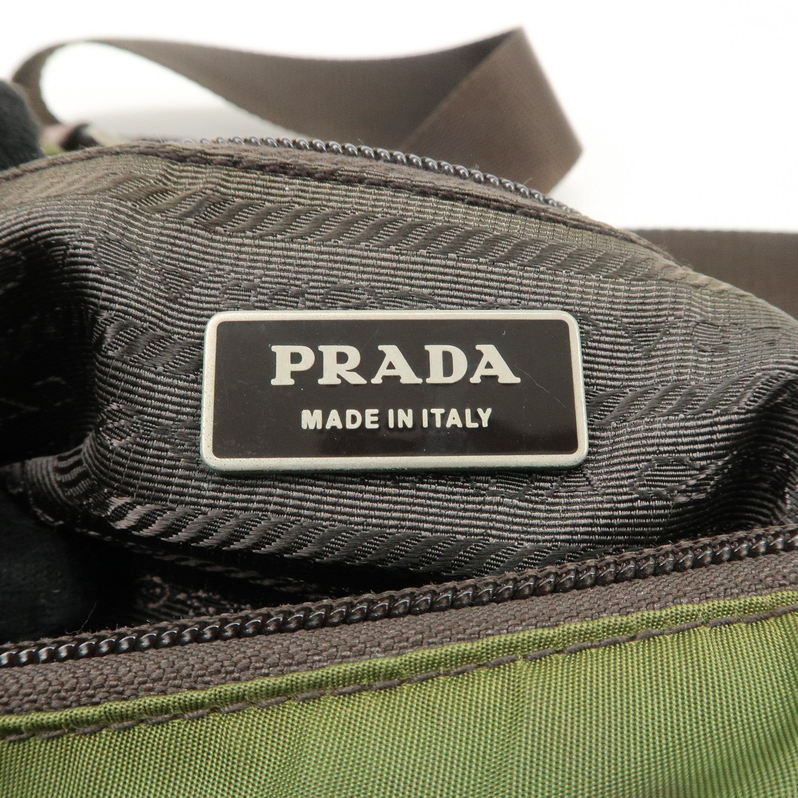 PRADA Triangle Logo Nylon Leather Shoulder Bag Crossbody Bag Khaki Used