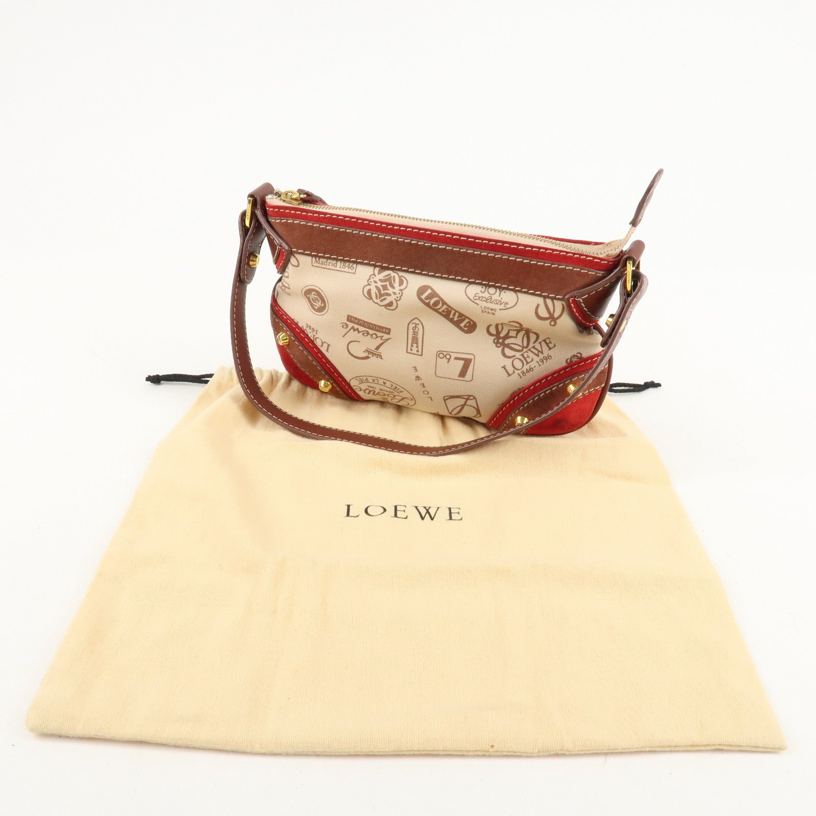 LOEWE Suede Leather Canvas 160th Anniversary Shoulder Bag Used