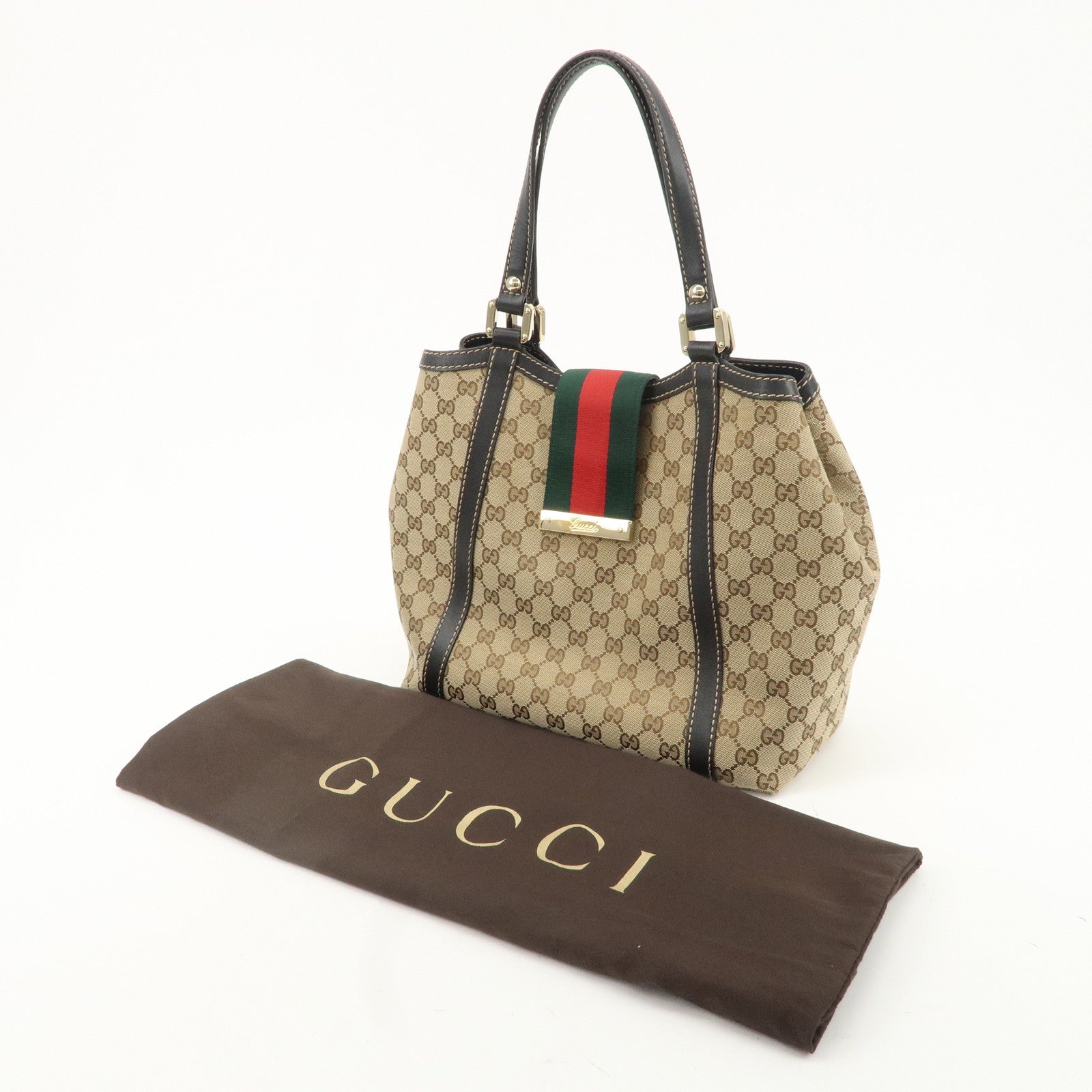 GUCCI Sherry GG Canvas Leather Tote Bag Beige Brown 233607 Used