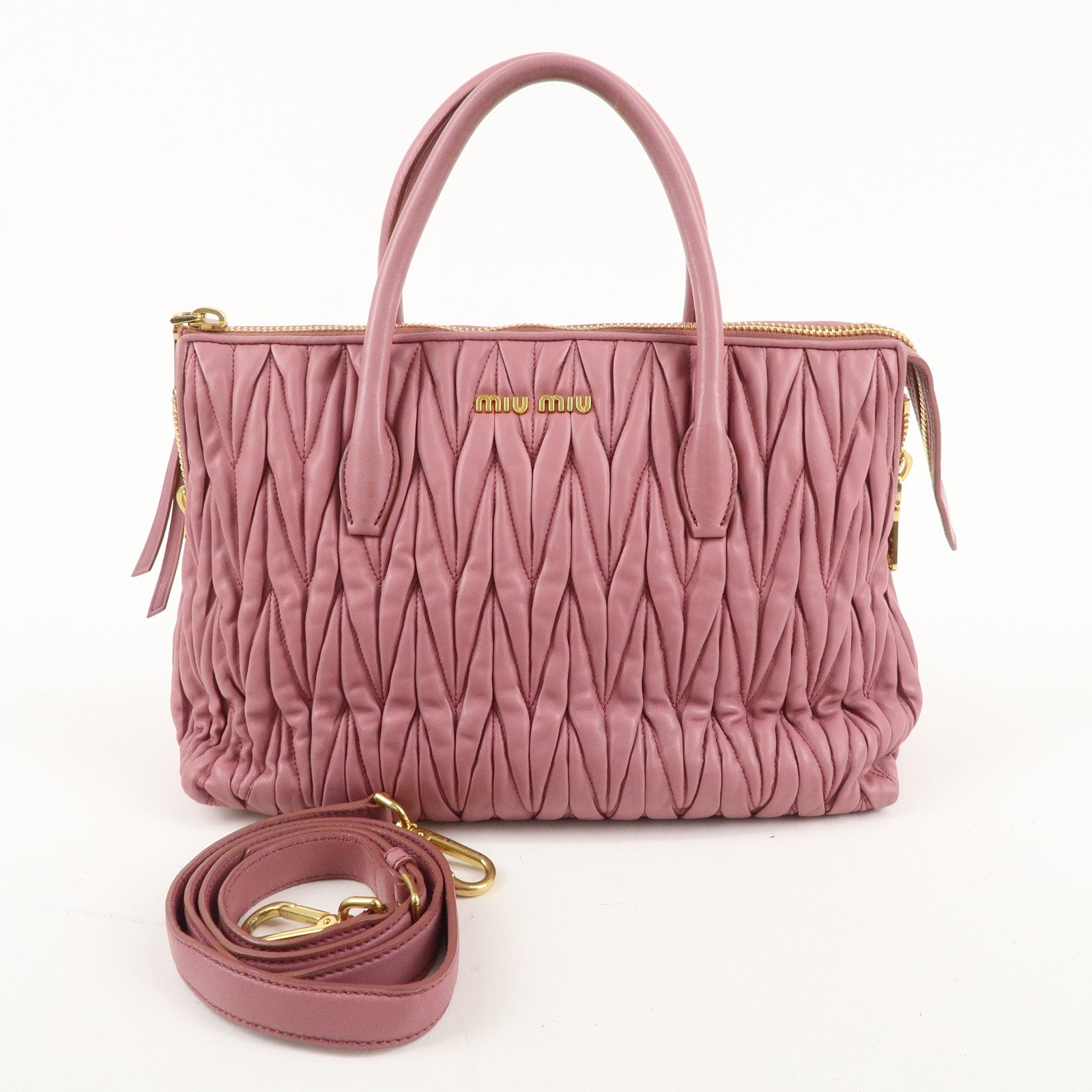 MIU MIU Matelasse Leather 2way Bag Shoulder Hand Bag Pink