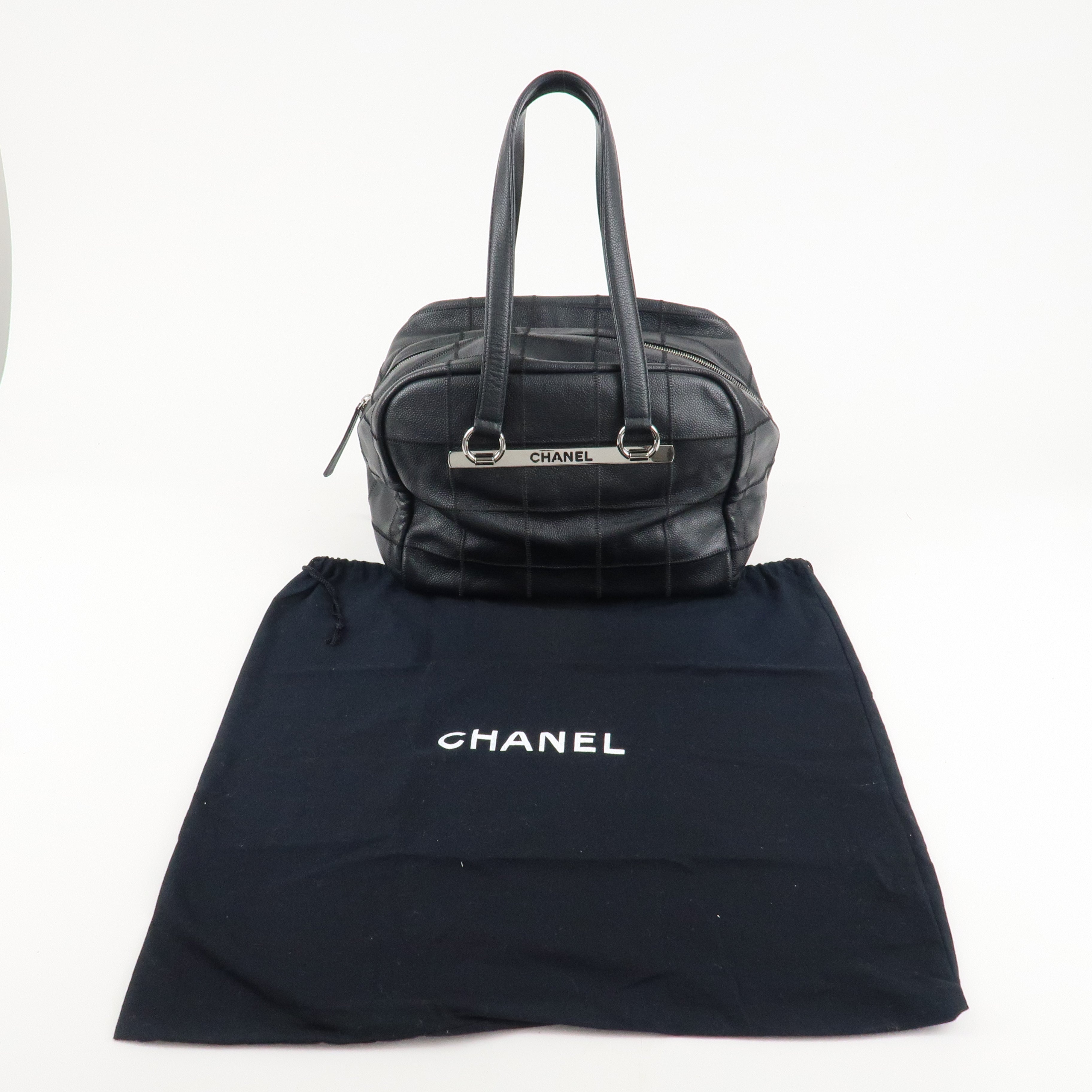 CHANEL Chocolate Bar Caviar Skin Mini Boston Bag Black A26135 Used