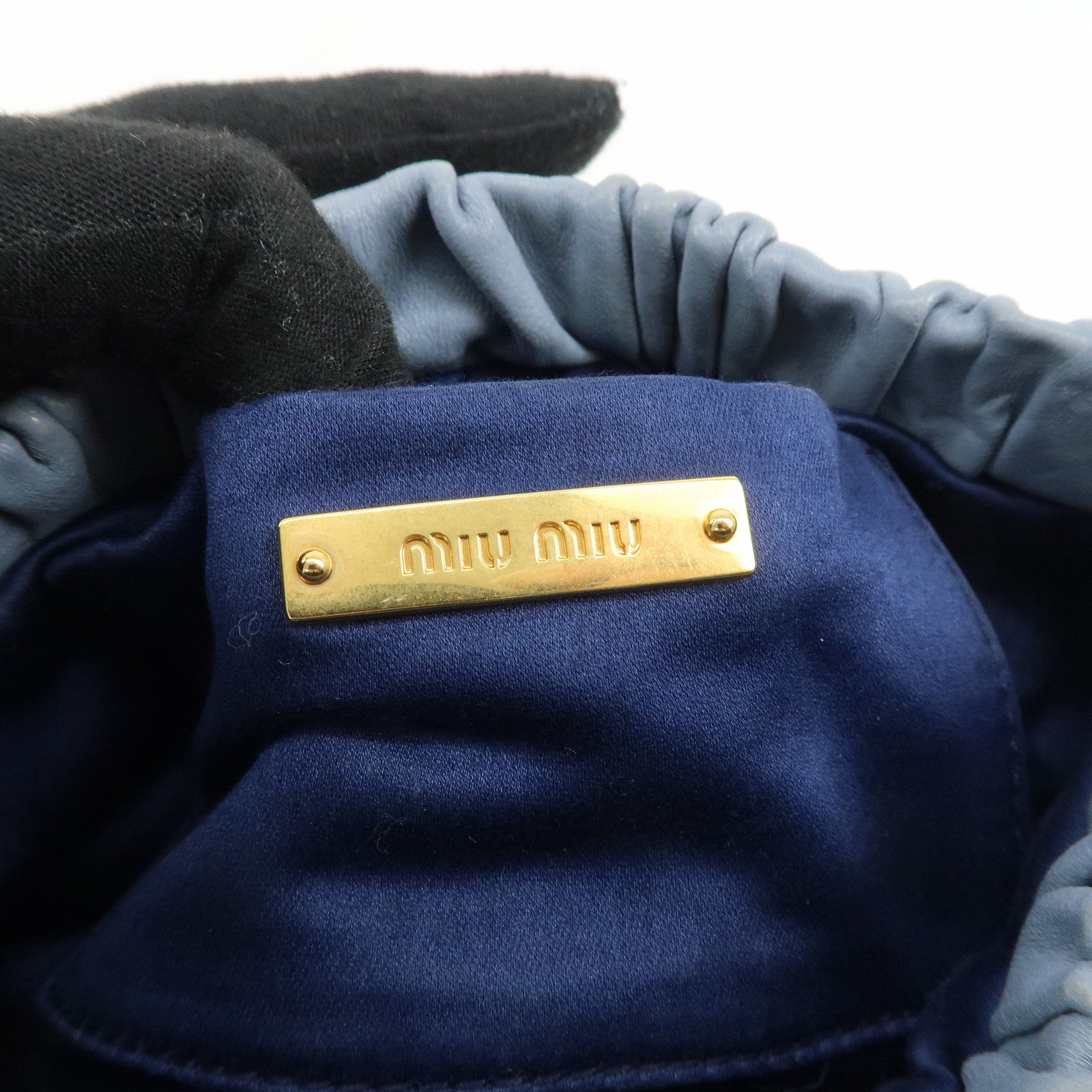 MIU MIU Denim Velour Leather Patches Shoulder Bag Blue Navy