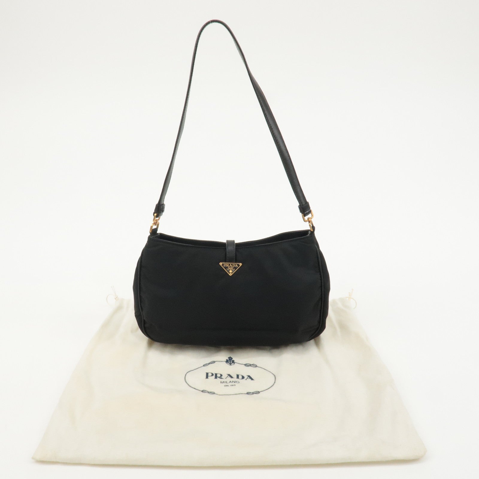 PRADA Nylon Leather Shoulder Bag Black BR0122