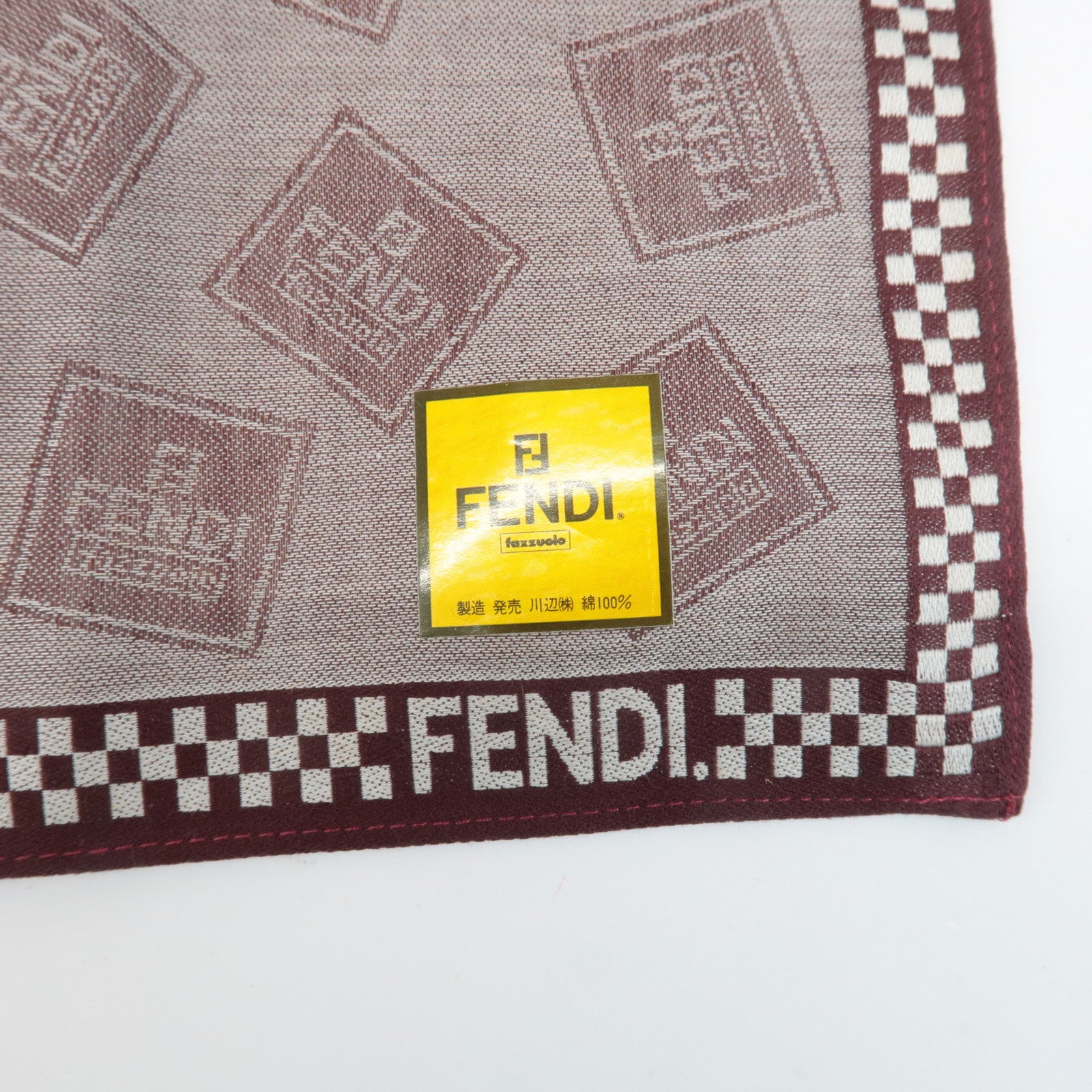 FENDI Set of 5 Cotton 100% Handkerchief Bordeaux Gray White Brown Used