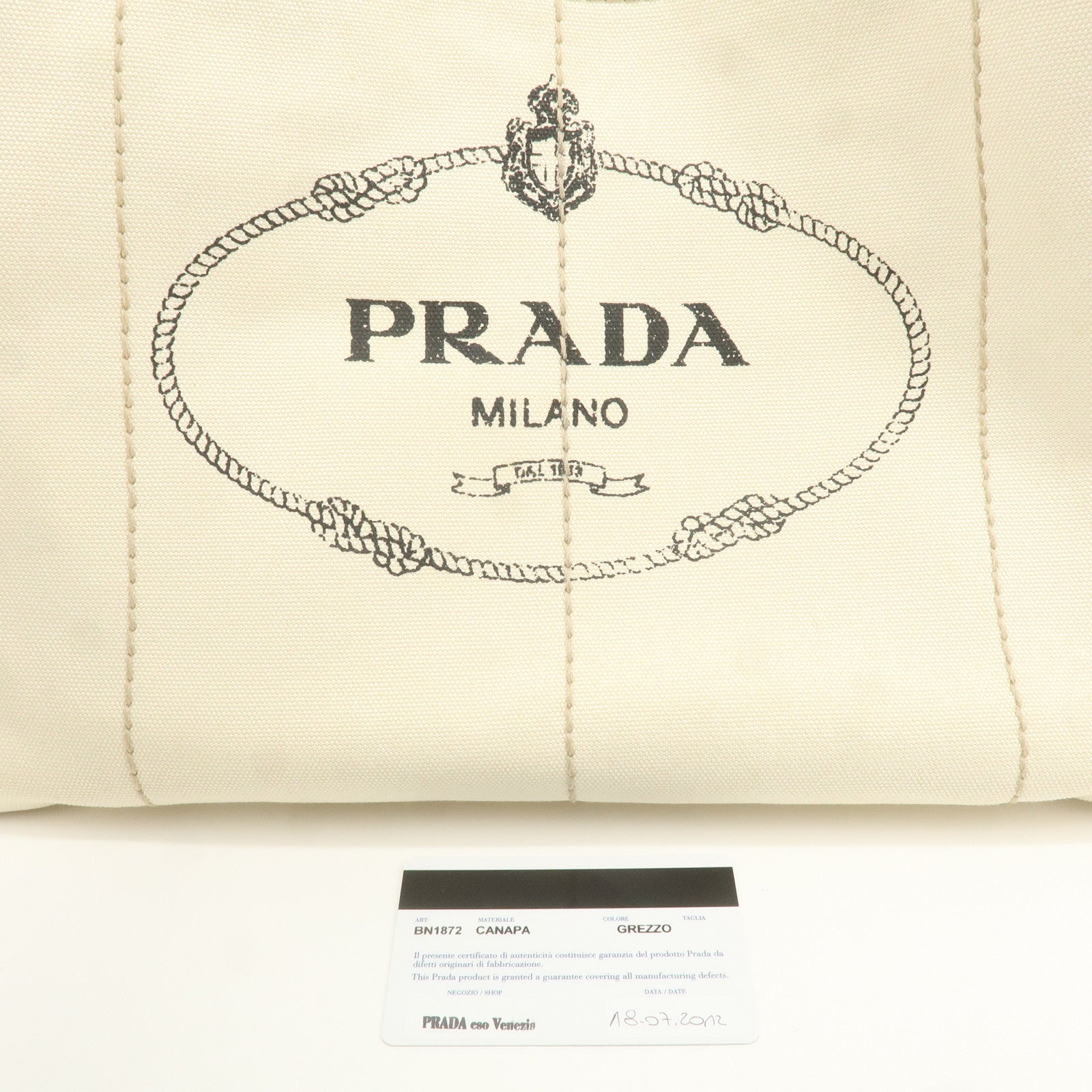 PRADA Logo Canapa Large Canvas Tote Hand Bag Ivory BN1872