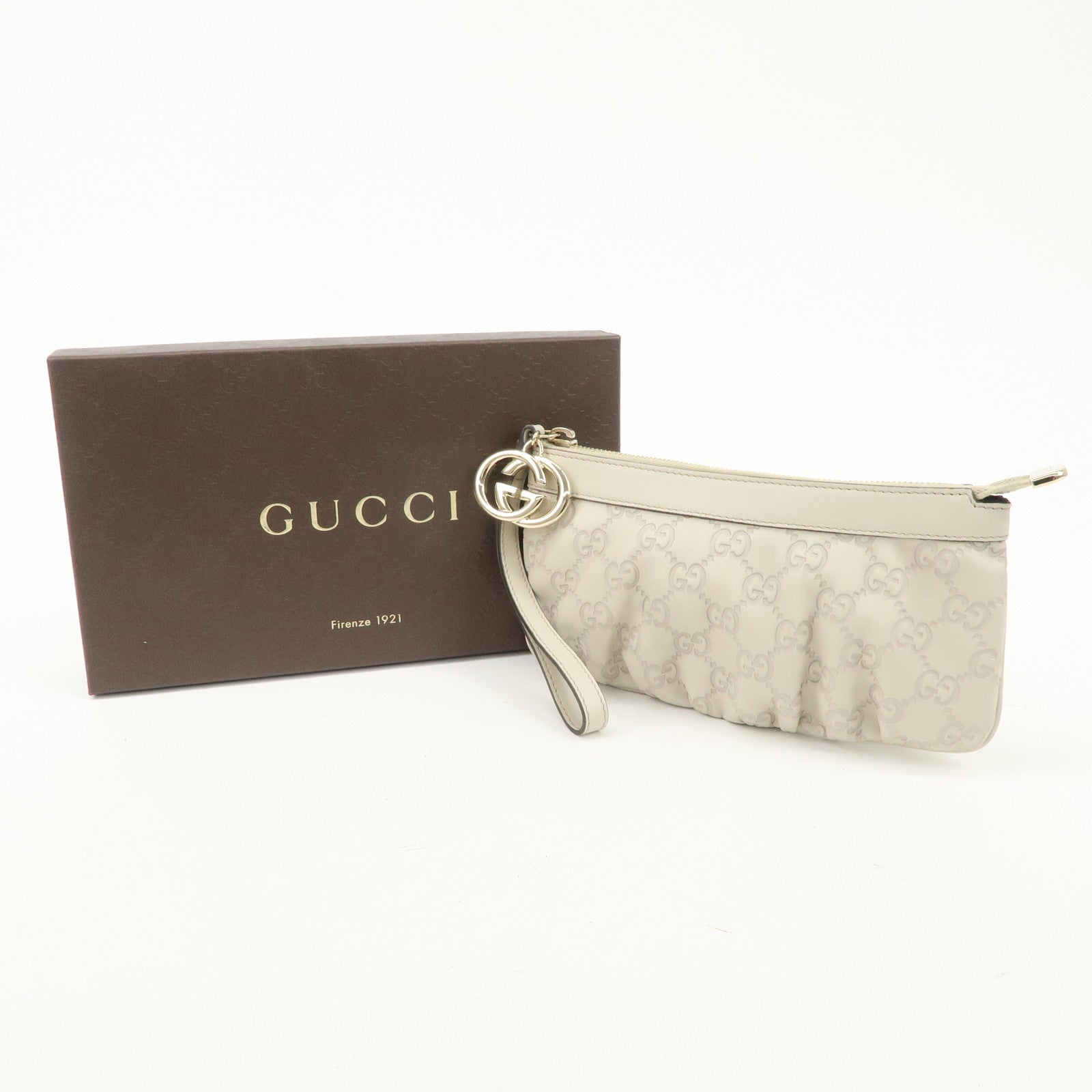 GUCCI Guccissima Guccissima Leather Pouch Ivory 212203 Used