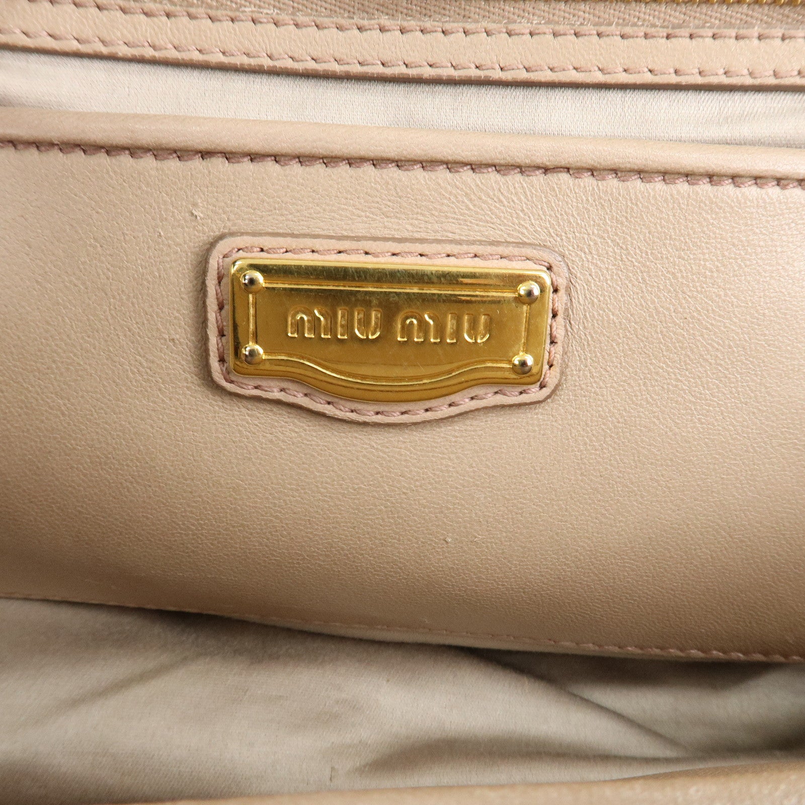 MIU MIU Matelasse Leather 2Way Shoulder Bag Hand Bag Beige Used