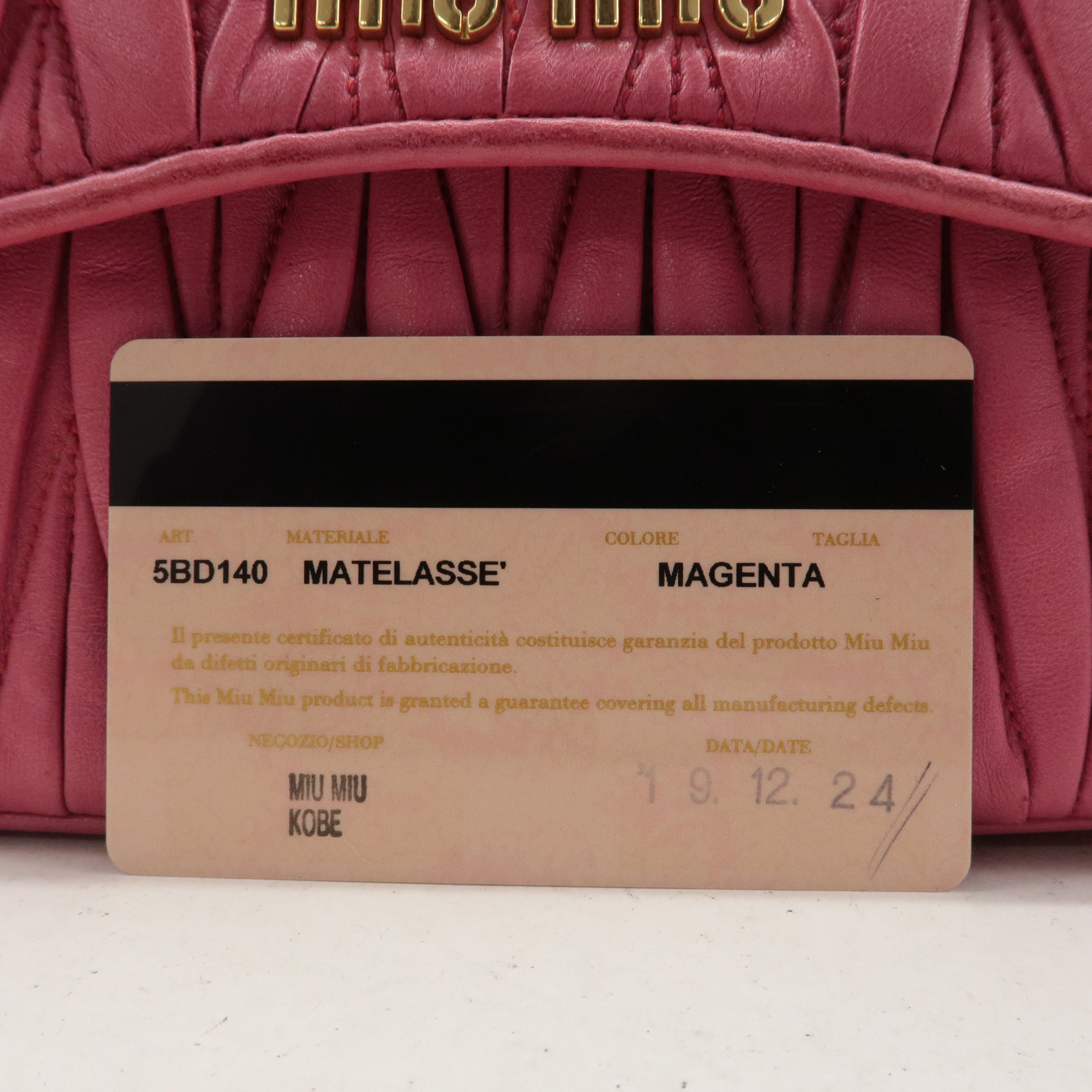 MIU MIU Matelasse Leather Chain Shoulder Bag Pink 5BD140