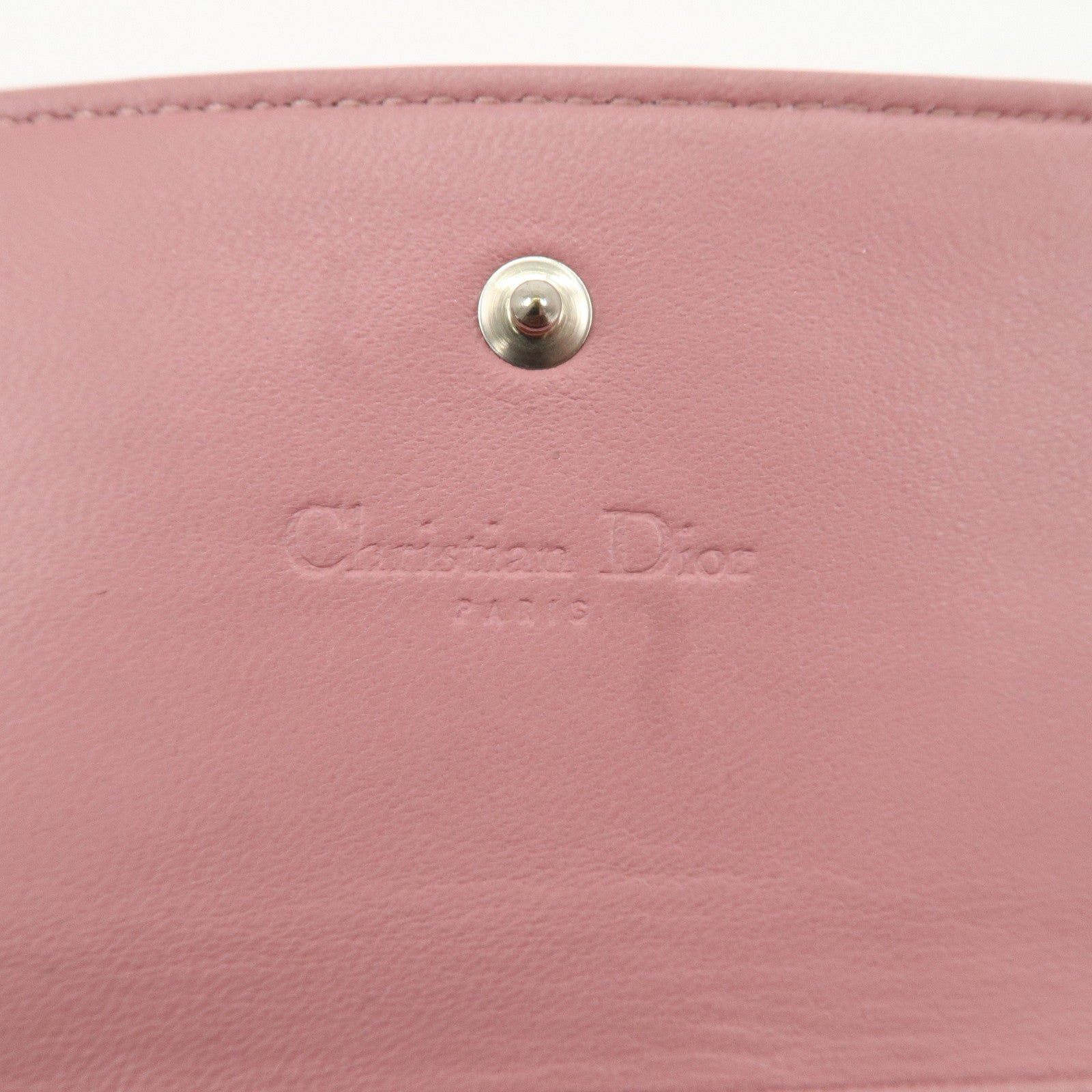 Christian Dior Cannage Dior Leather Chain Wallet Pink Used