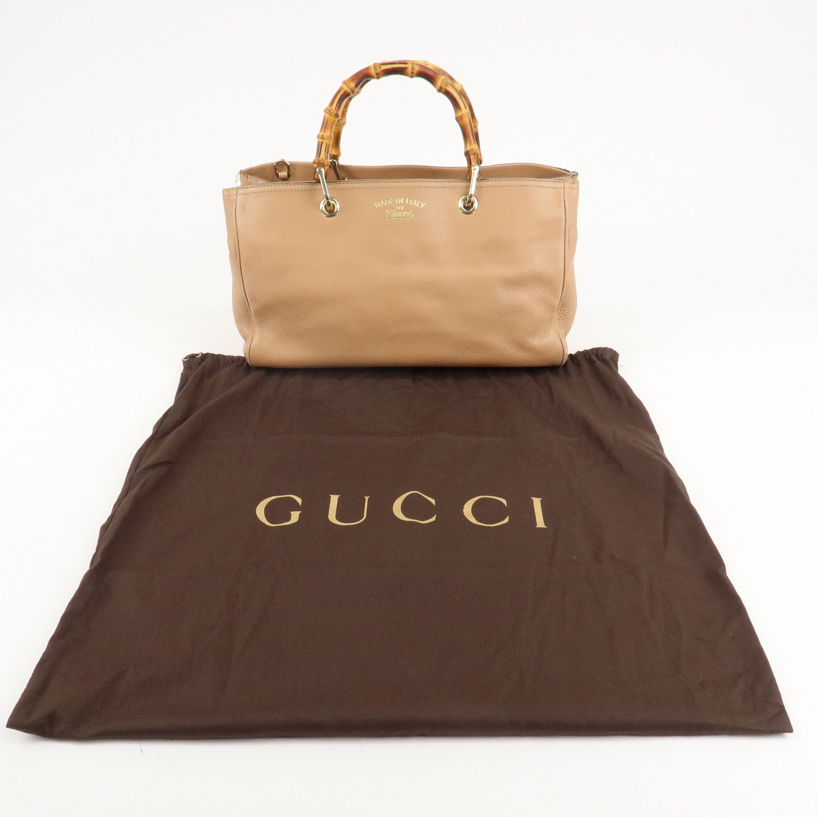 GUCCI Bamboo Leather Hand Bag Beige 323660 Used