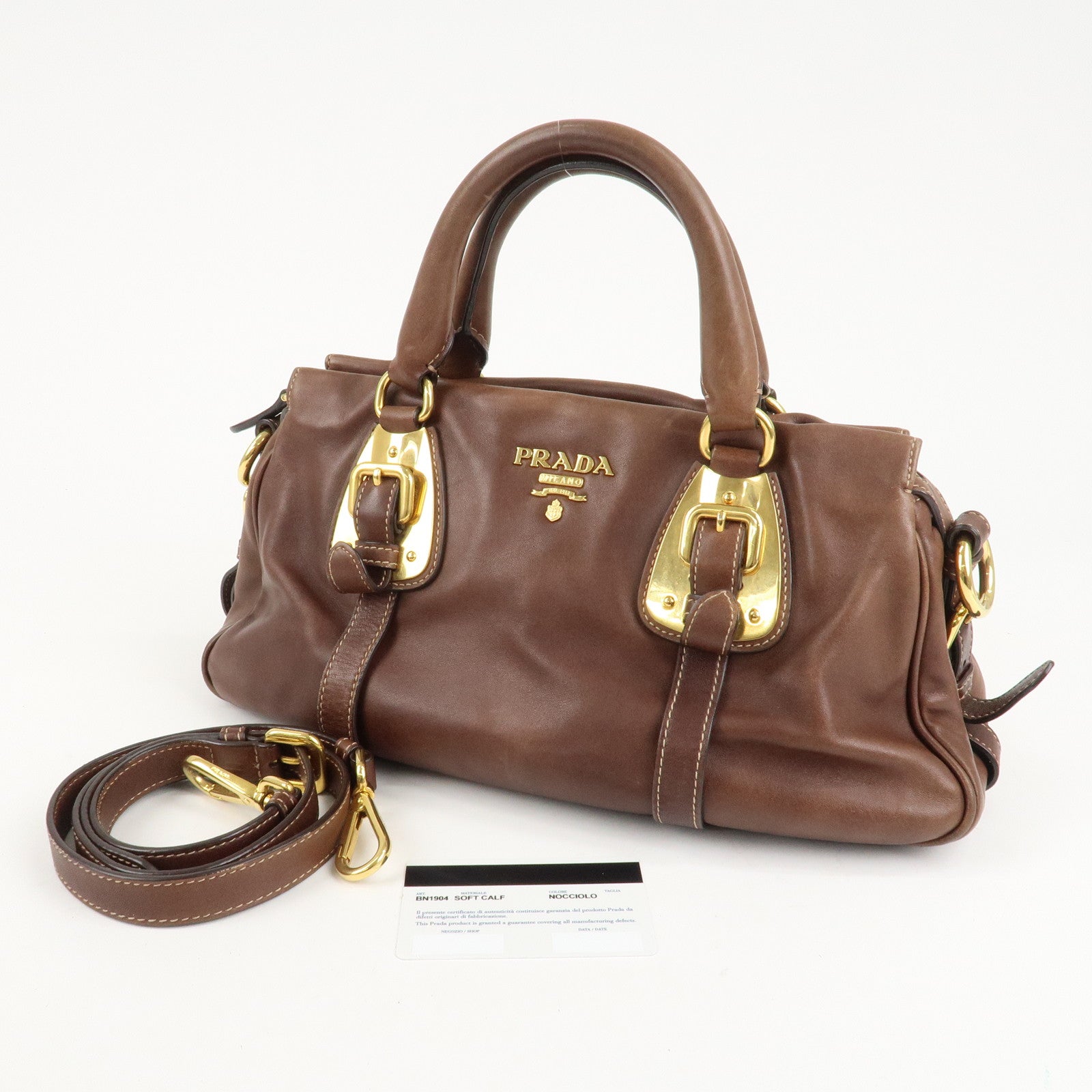 PRADA Leather 2Way Bag Shoulder Bag Hand Bag Brown BN1904 Used