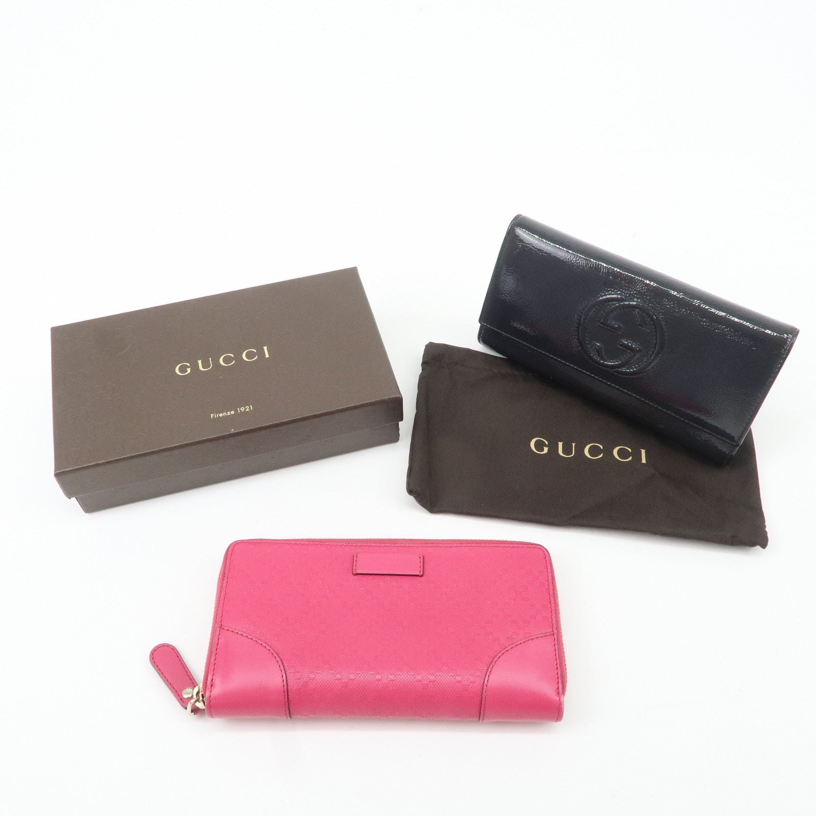 GUCCI Set of 2 Long Wallet Navy Pink 282414 354487 Used