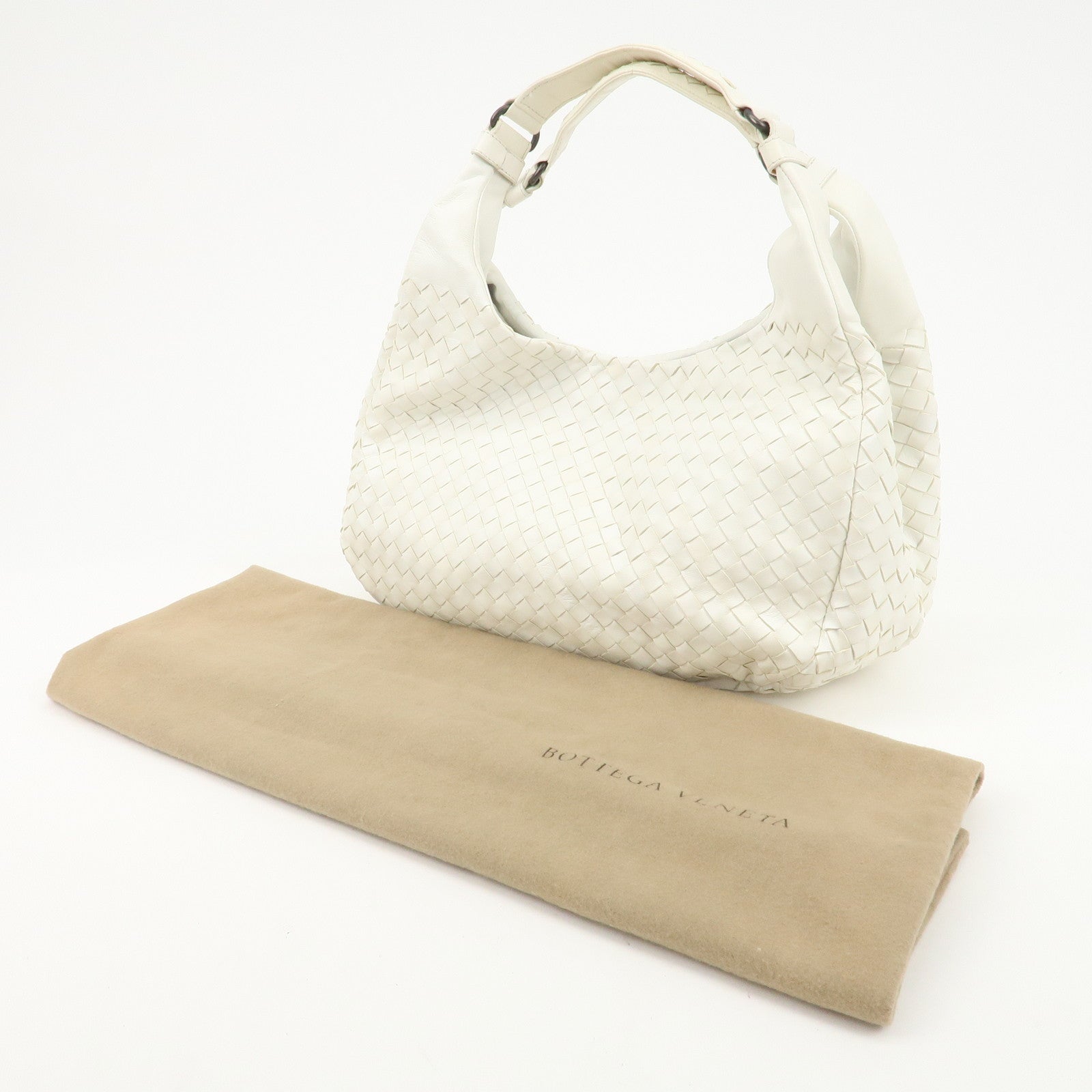 BOTTEGA VENETA Intrecciato Leather Campana Shoulder Bag White 125787