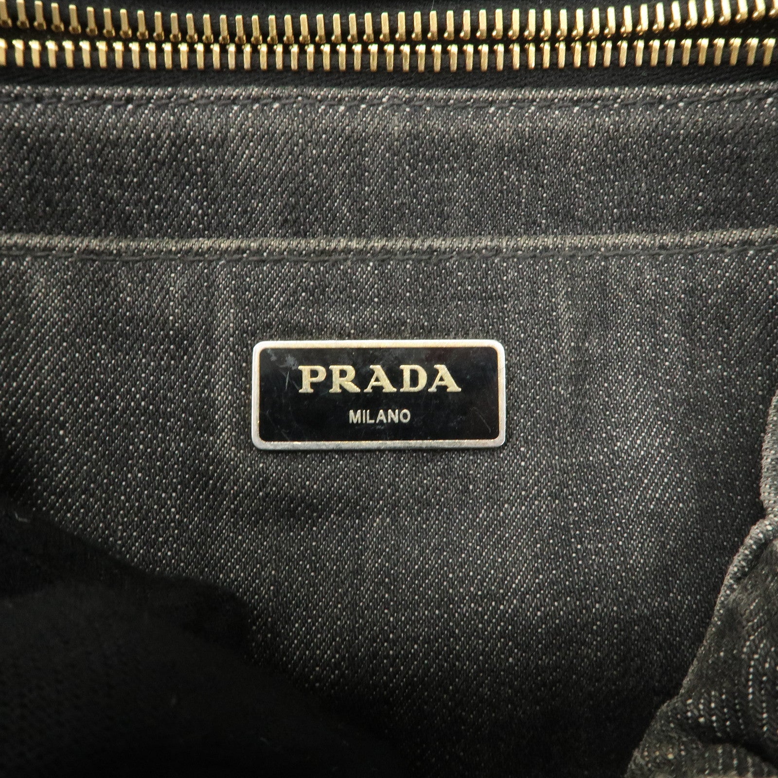 PRADA Canapa Mini Denim Hand Bag Tote Bag Black 1BG439