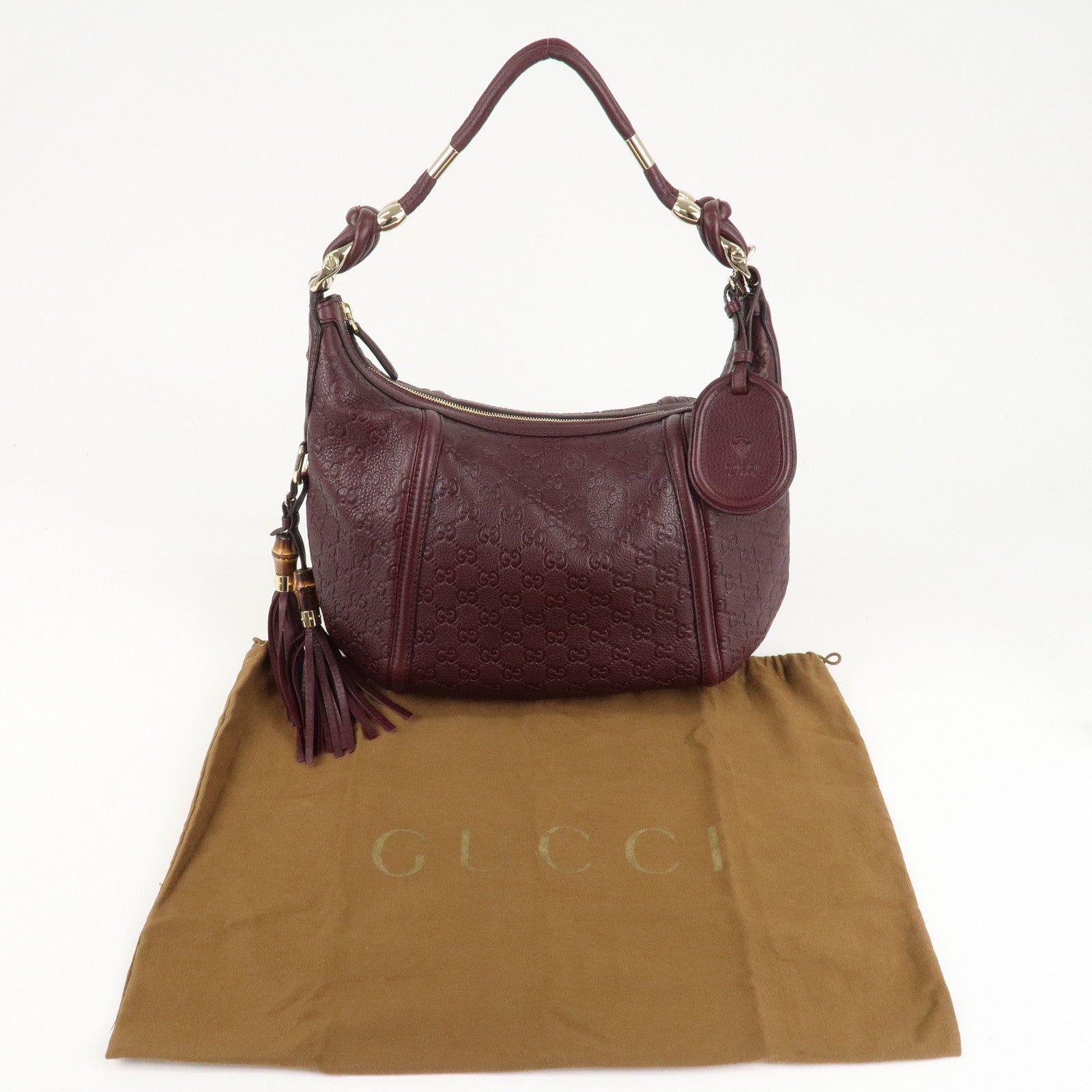 GUCCI Guccissima Bamboo Leather Shoulder Bag Wine 240261 Used