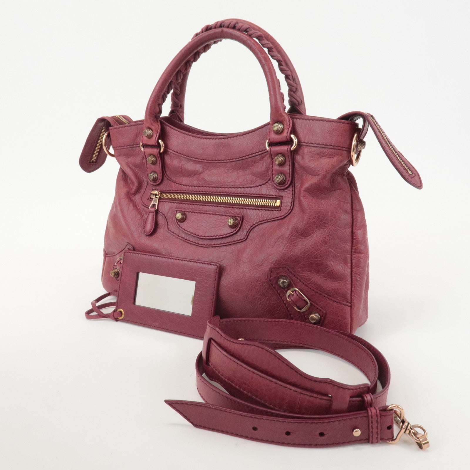 BALENCIAGA Giant Town Leather 2Way Hand Bag Wine Red 285434