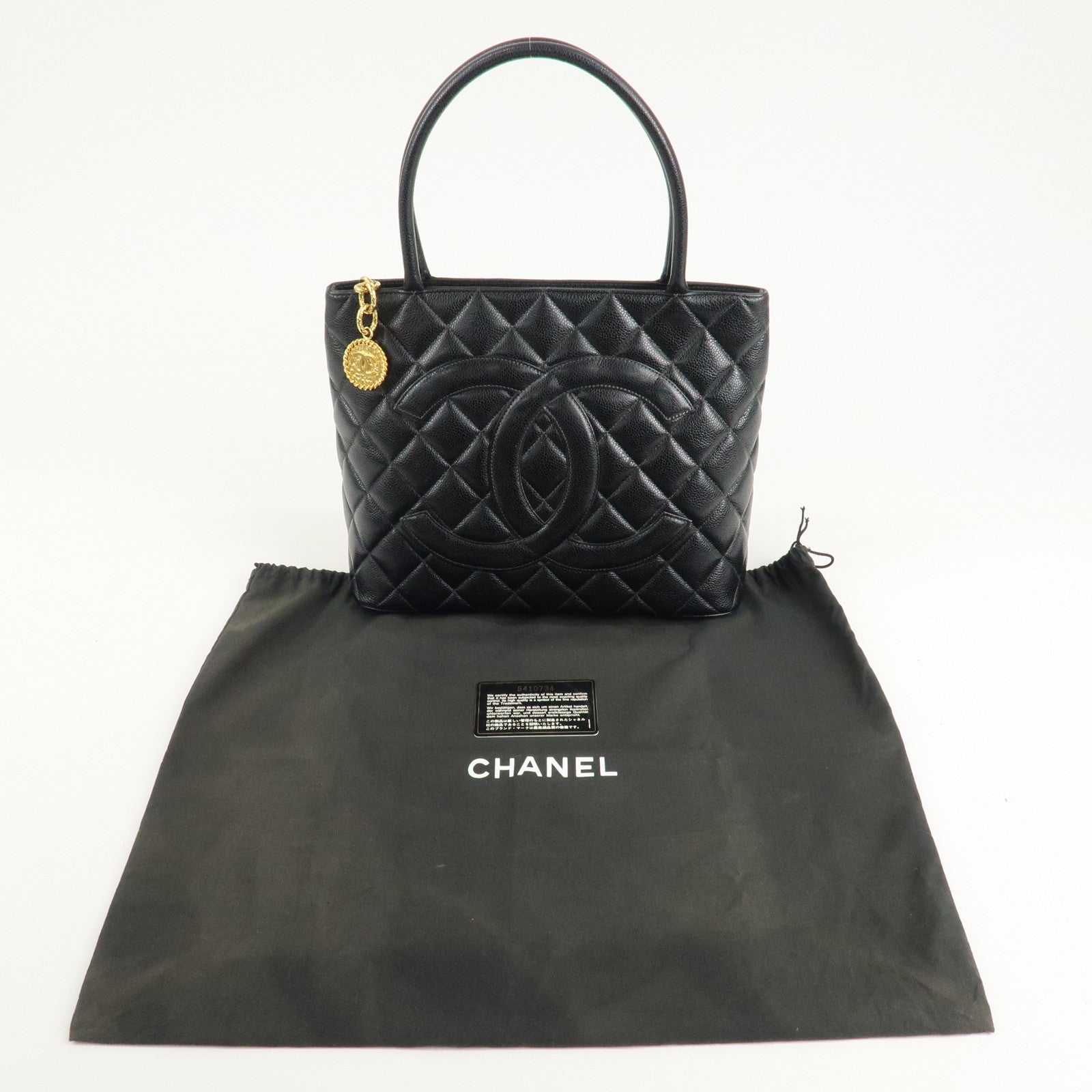 CHANEL Caviar Skin Matelasse Tote Bag Hand bag Black A01804