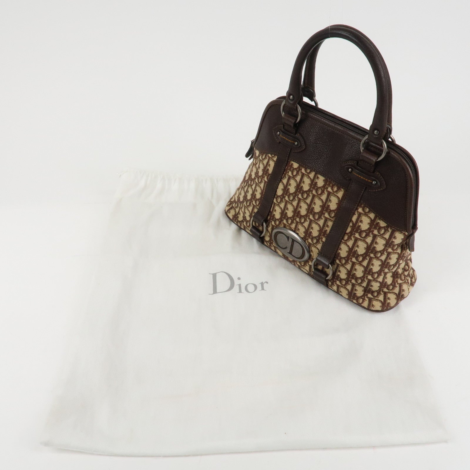 Christian Dior Trotter Canvas Leather Tote Bag Beige Brown Used