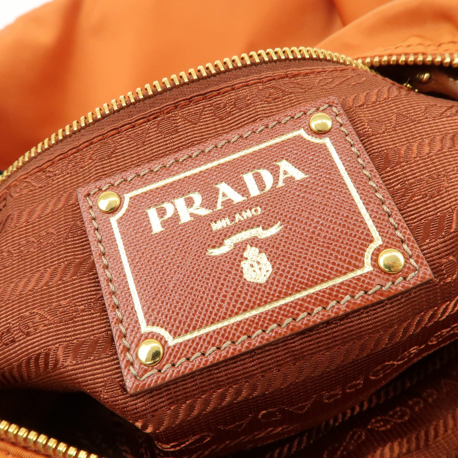 PRADA Logo Nylon Leather Shoulder Bag Gold Hardware Orange Used