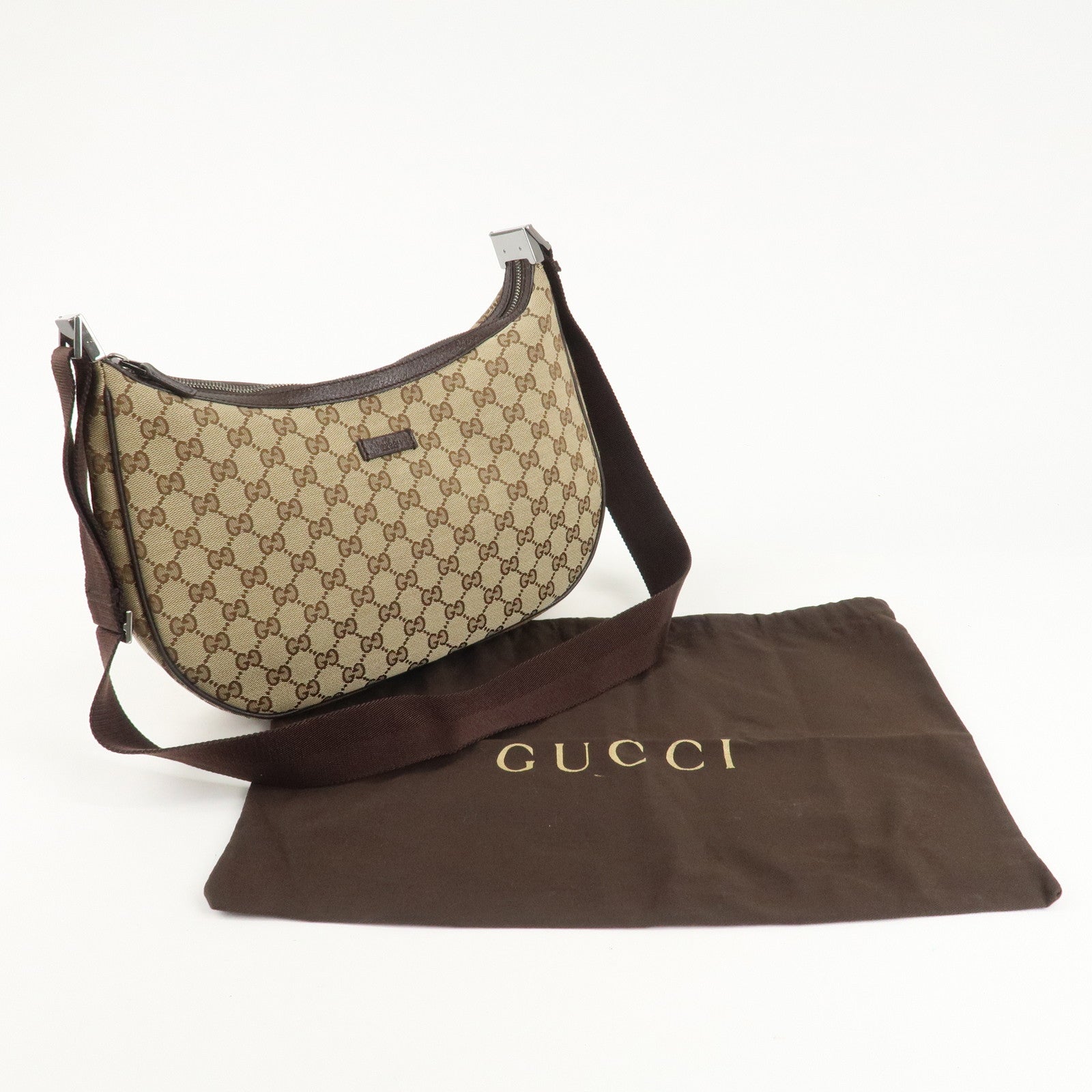 GUCCI GG Canvas Leather Shoulder Bag Beige Brown 122790