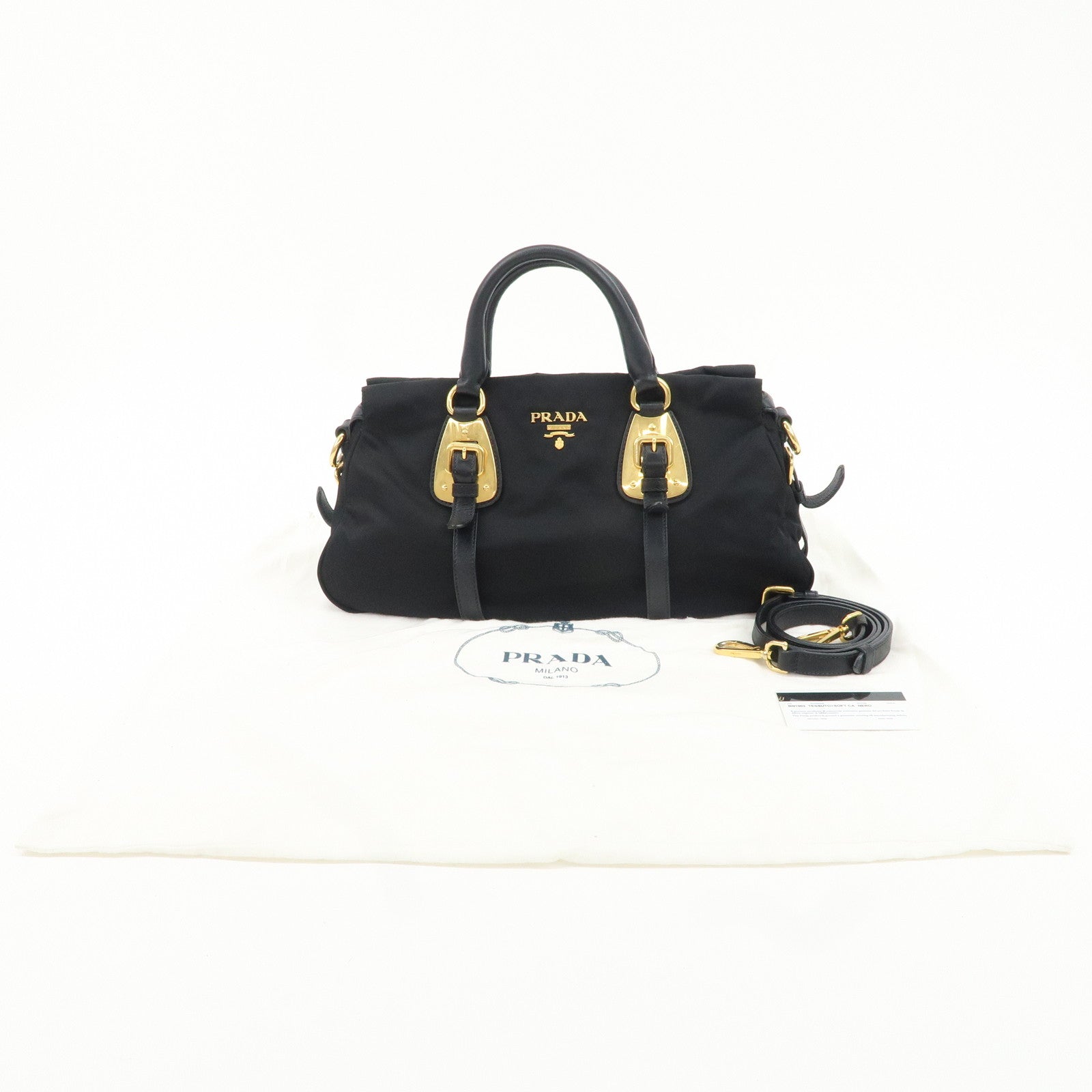 PRADA Logo Nylon Leather 2Way Tote Shoulder Bag Black BN1903