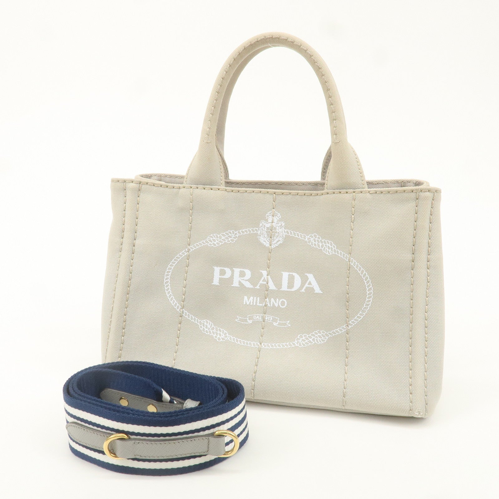 PRADA Canapa Mini Canvas 2Way Shoulder Hand Bag Gray 1BG439