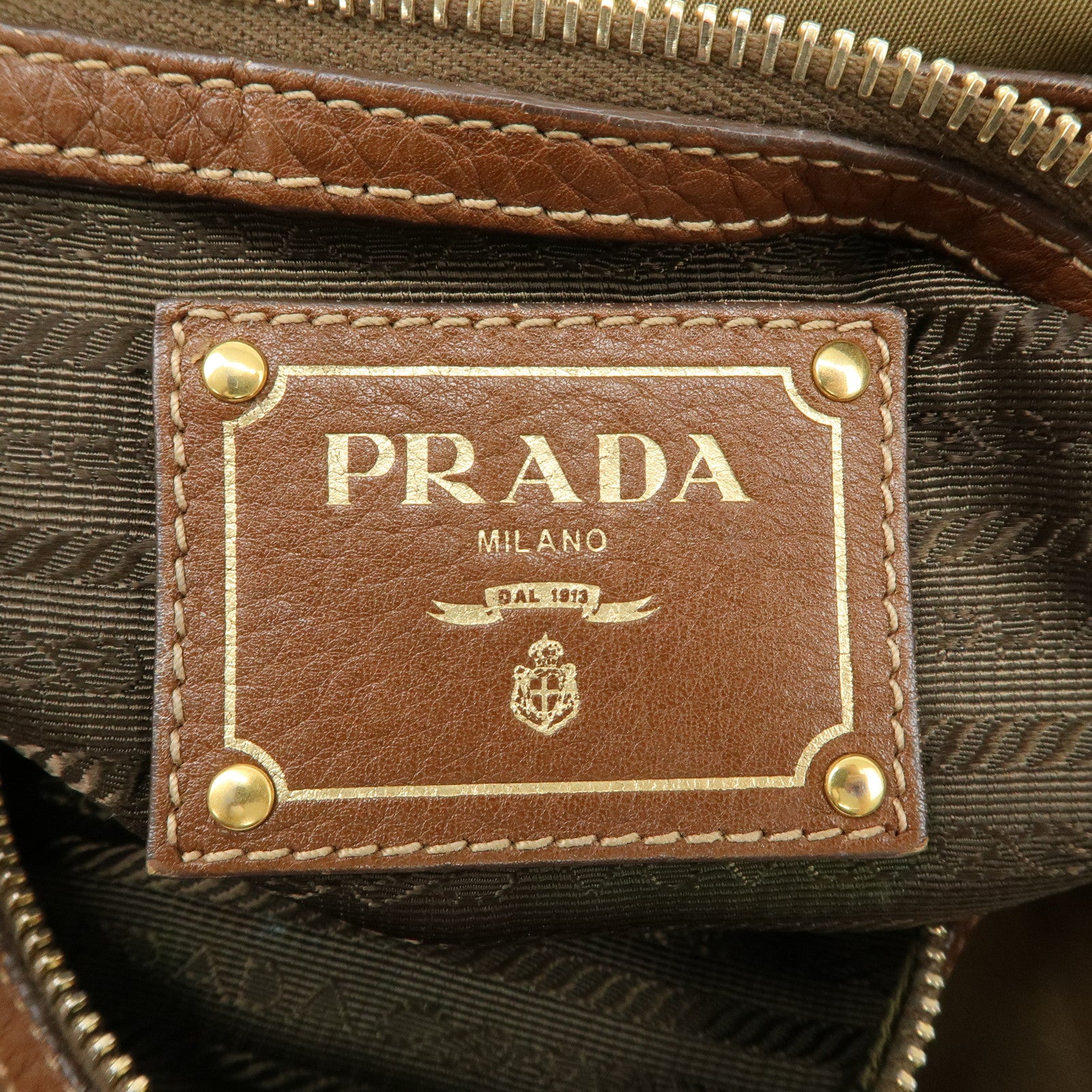 PRADA Nylon Leather Shoulder Bag Hand Bag Khaki Brown