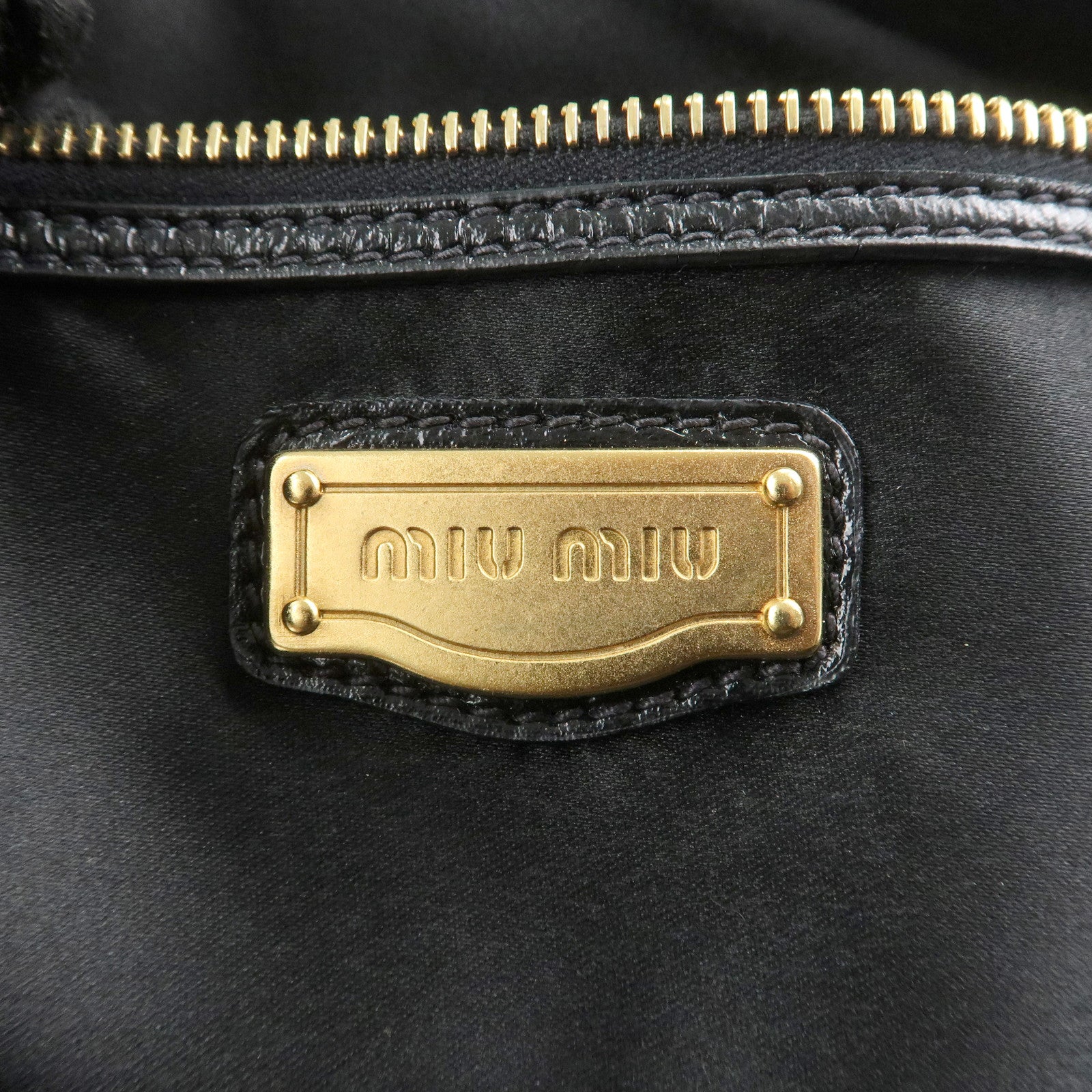 MIU MIU Patent Leather Enamel 2Way Boston Bag Black Gray Used