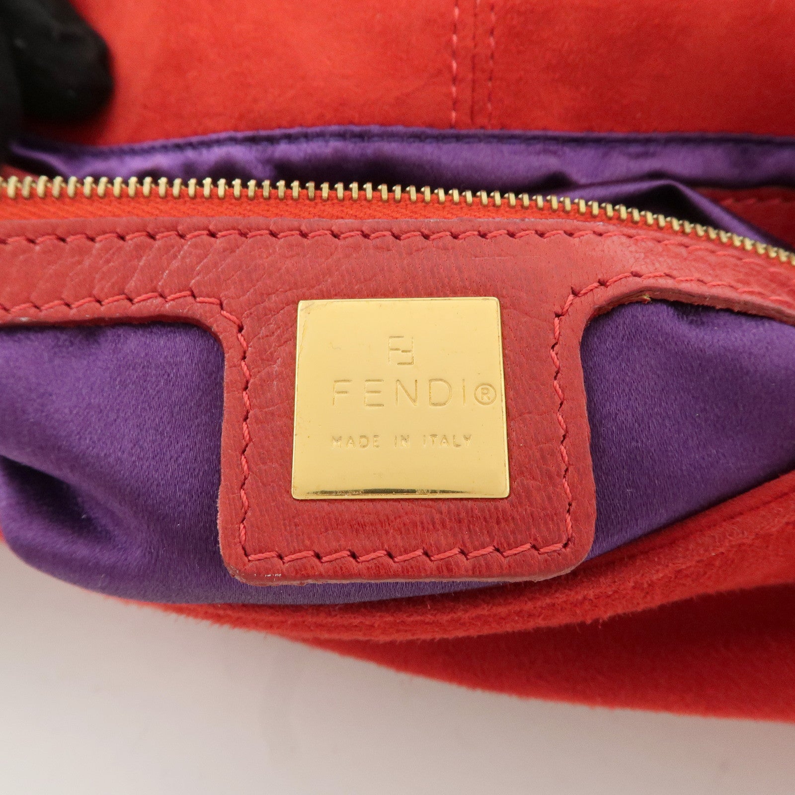 FENDI Mamma Baguette Suede Leather Shoulder Bag Red 26424 Used