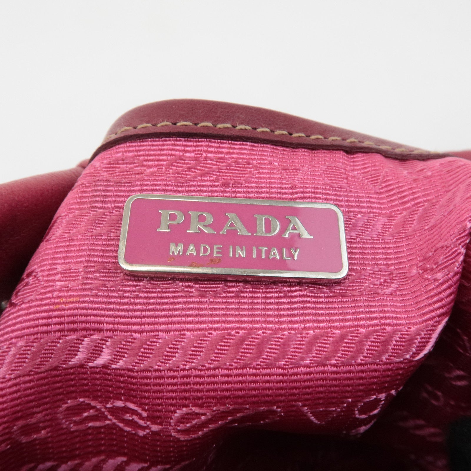 PRADA Logo Leather Gather Ribbon Hand Bag Shoulder Bag Red