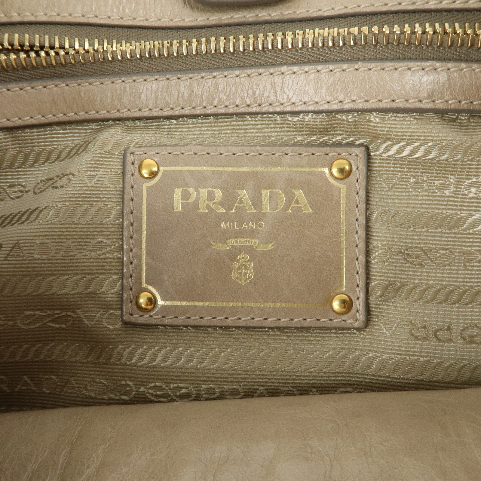 PRADA Leatehr Shoulder Bag Hand Bag Beige Used