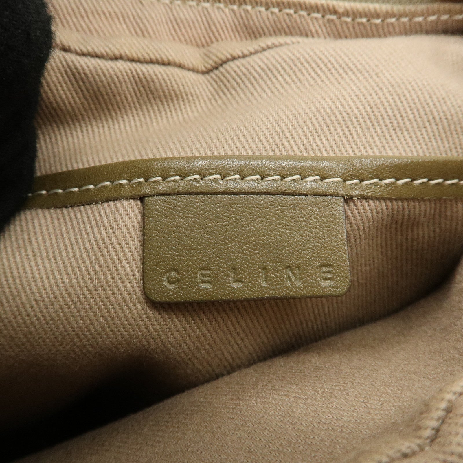 CELINE Canvas Leather Shoulder Bag Hand Bag Ivory Khaki Green