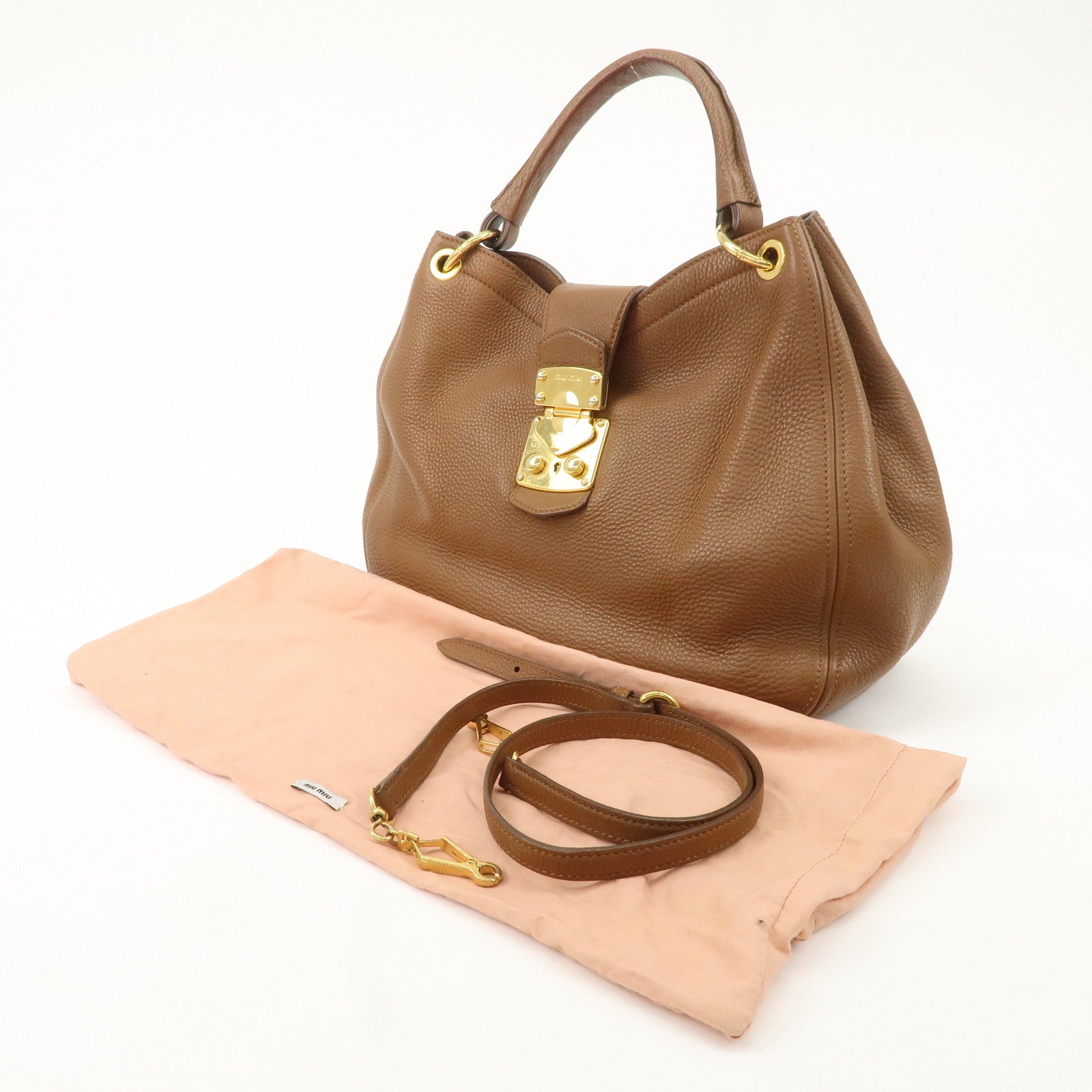 MIU MIU Leather 2WAY Bag Shoulder Bag Brown