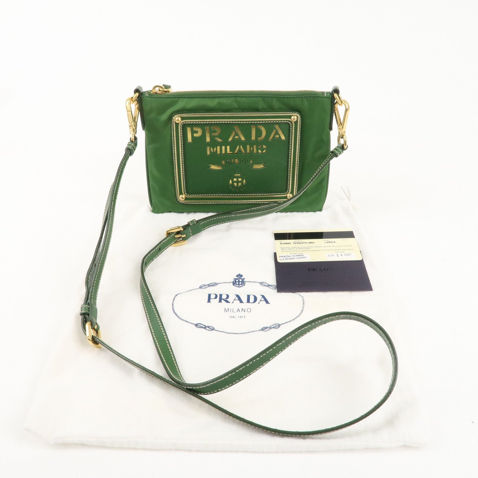 PRADA Nylon Saffiano Leather Shoulder Bag Pouch Green BT0604