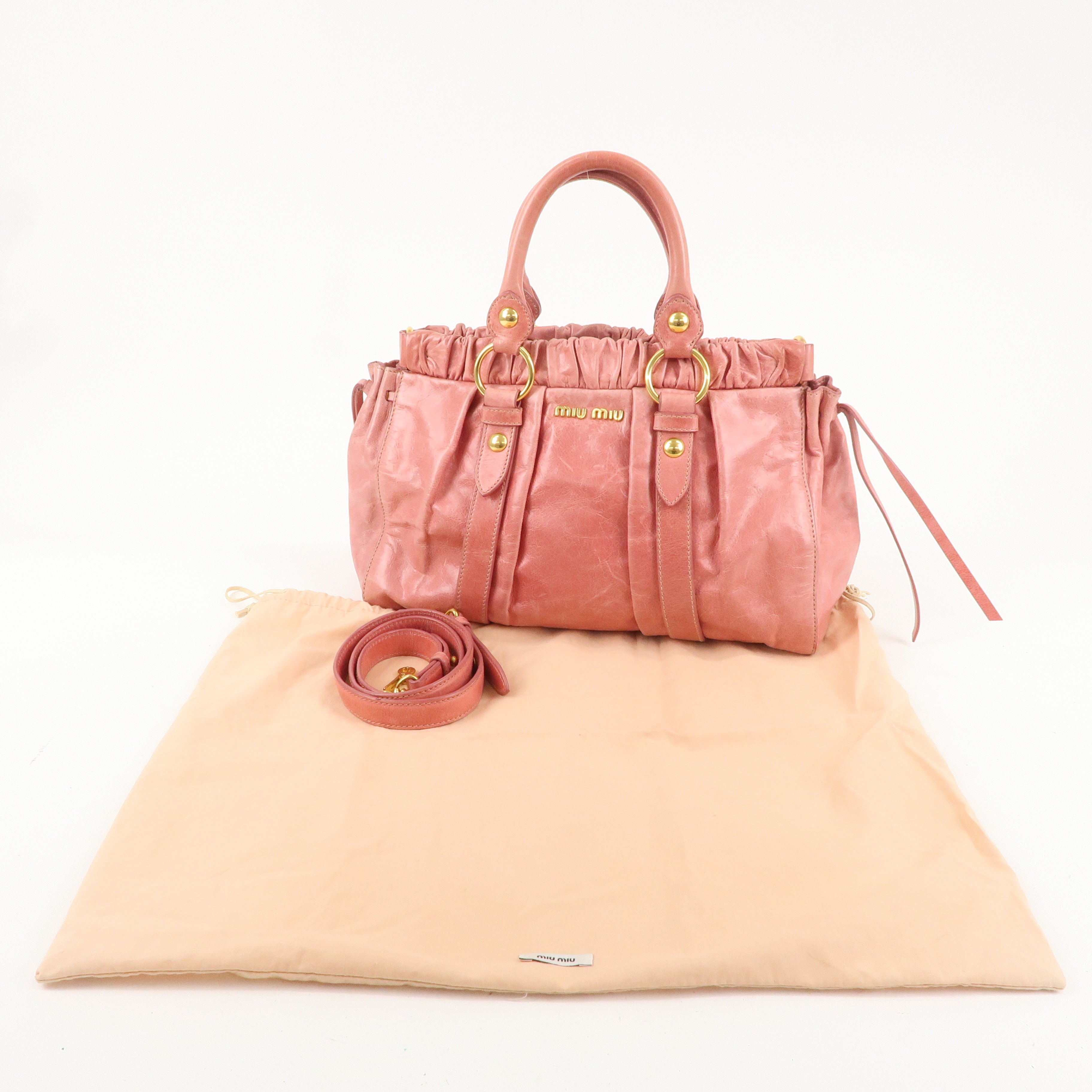 MIU MIU Leather 2Way Bag Shoulder Bag Hand Bag Pink