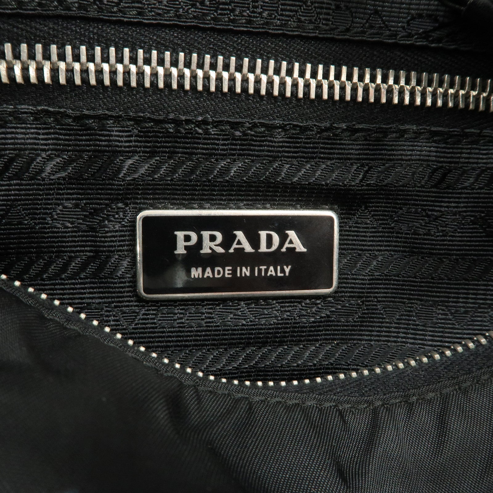 PRADA Nylon Leather Embroidery Shoulder Bag Hand Bag Black