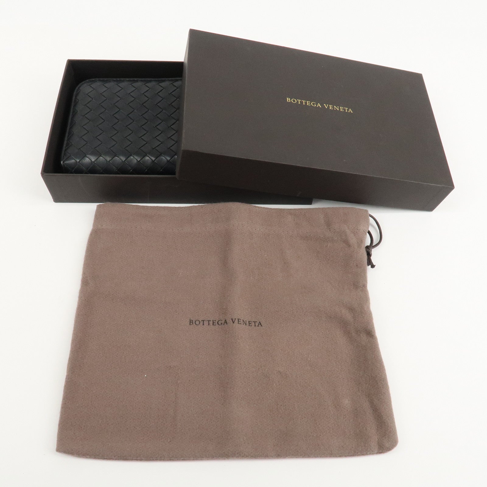 BOTTEGA VENETA Intrecciato Leather Round Zipper Wallet Black