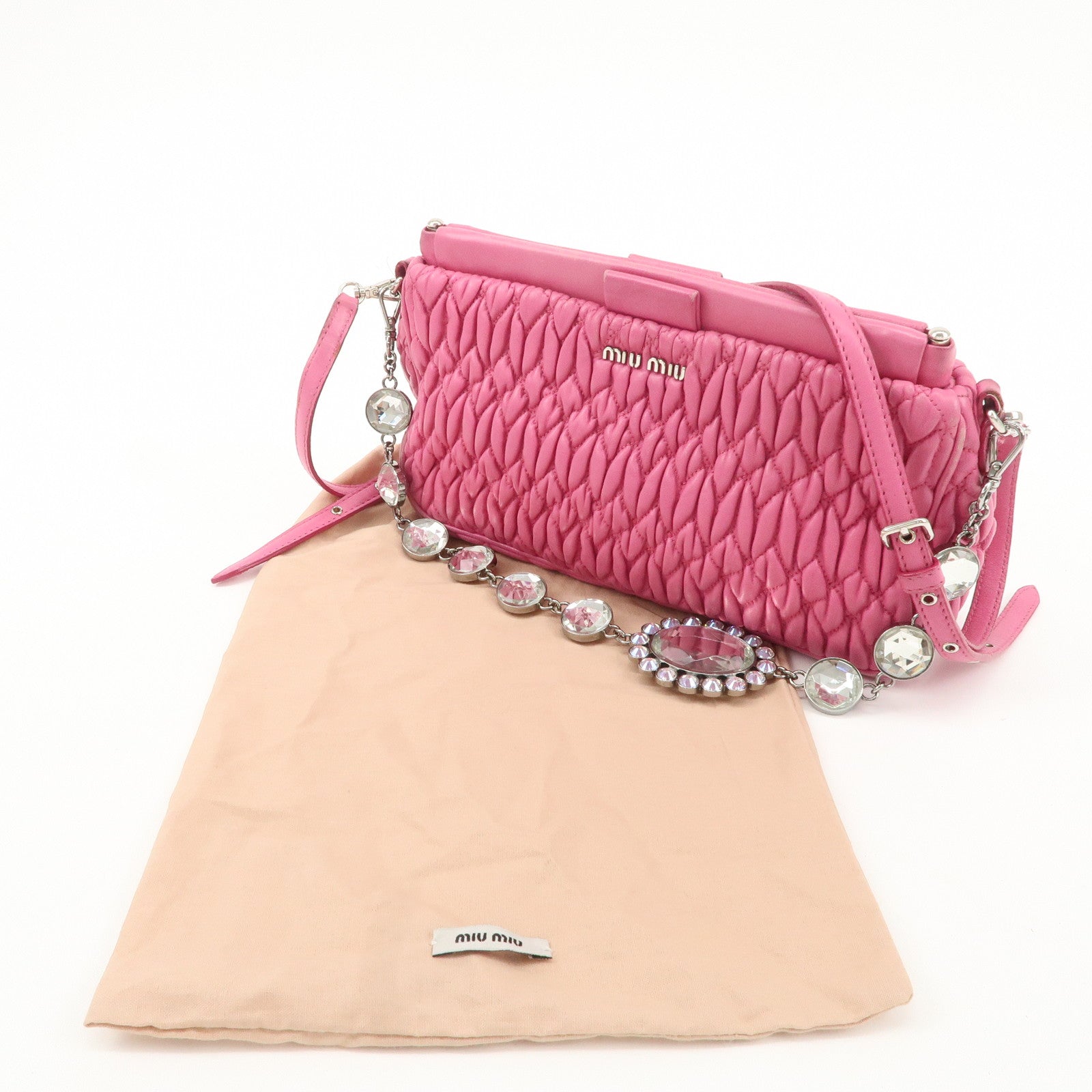 MIU MIU Matelasse Leather Bijou Shoulder Bag Hand Bag Pink