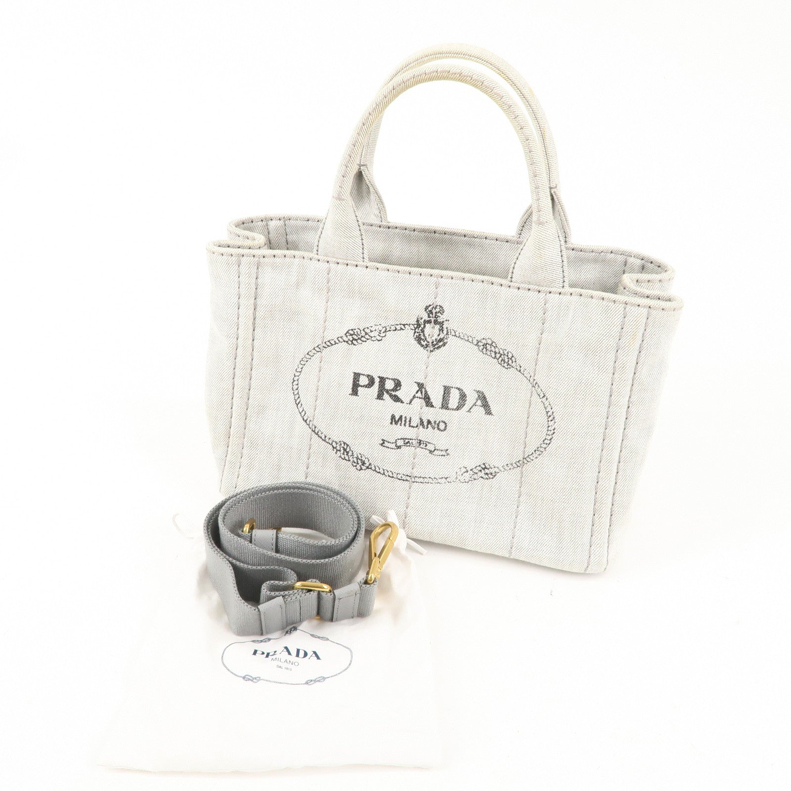 PRADA Canapa Mini Canvas 2Way Bag Hand Bag Light Grey B2439G