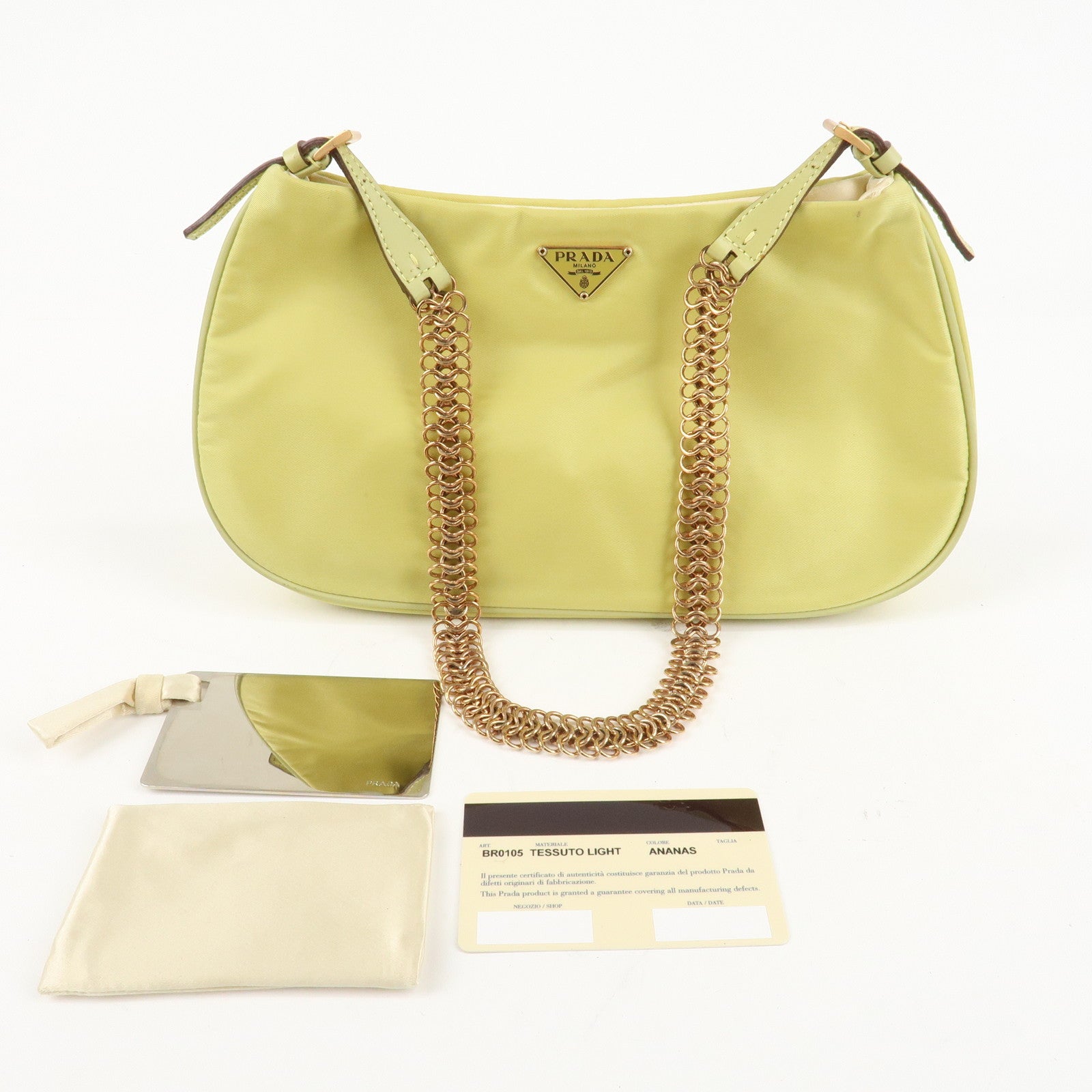 PRADA Nylon Leather Chain Shoulder Bag Yellow BR0105