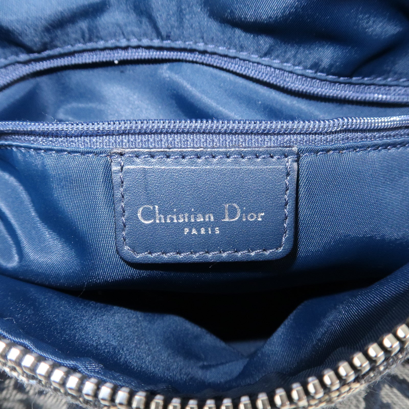 Chiristian Dior Trotter Canvas Leather Mini Boston Bag Navy White Used