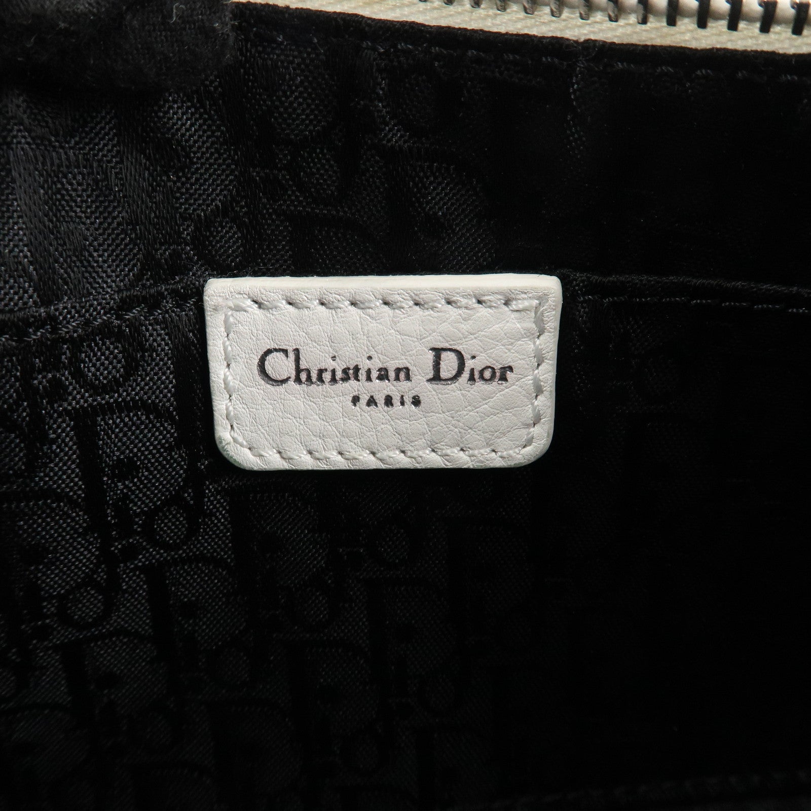 Christian Dior Canvas Leather Logo Charm Hand Bag White