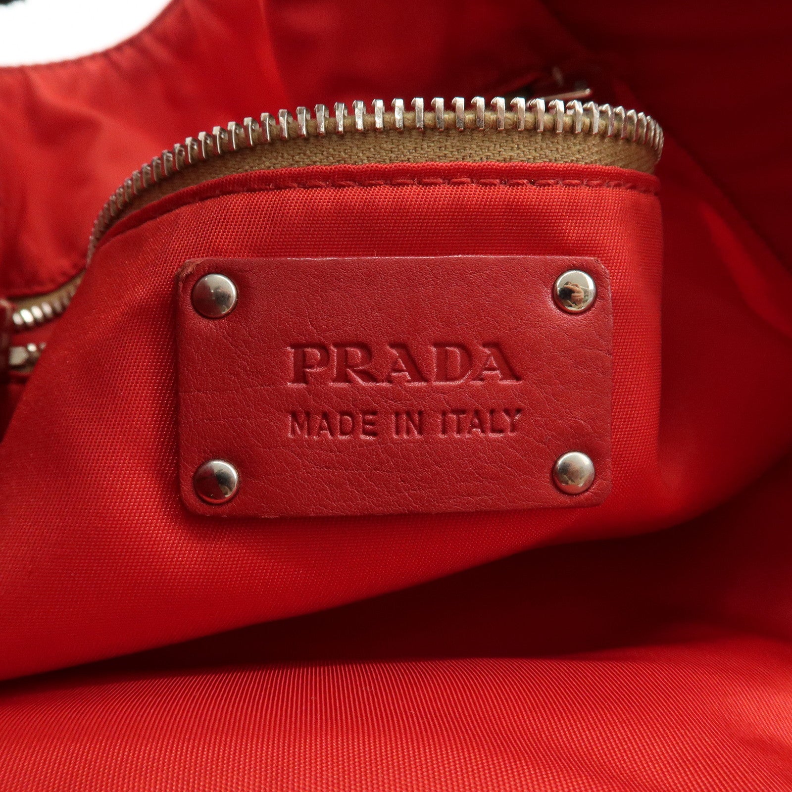 PRADA Logo Nylon Ostrich Leather Canvas Tote Bag Bear B2980A