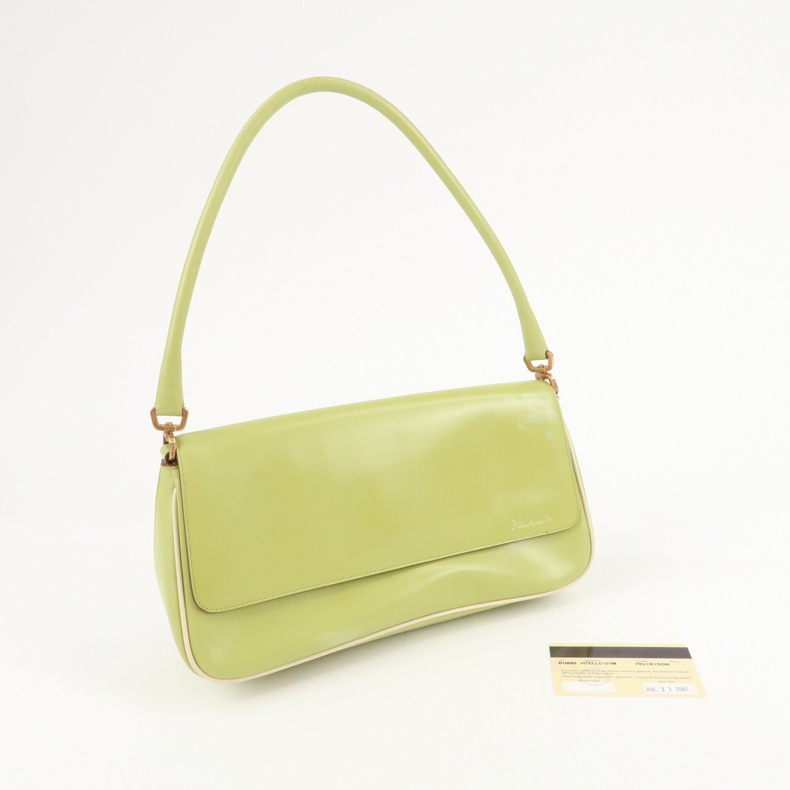 PRADA Leather Shoulder Bag Hand Bag Light Green B10689