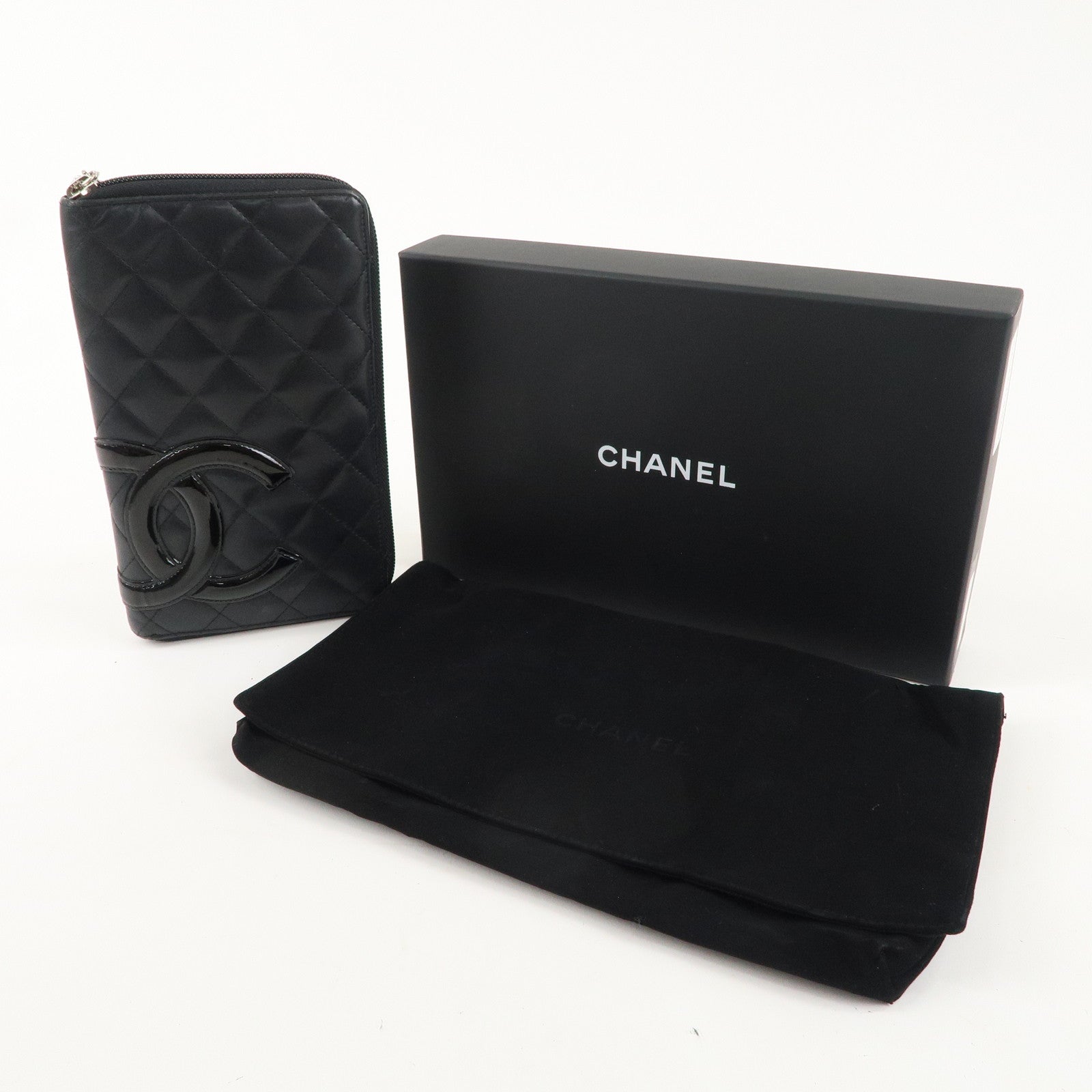 CHANEL Cambon Line Lamb Skin Patent Leather Zipper Wallet A48660