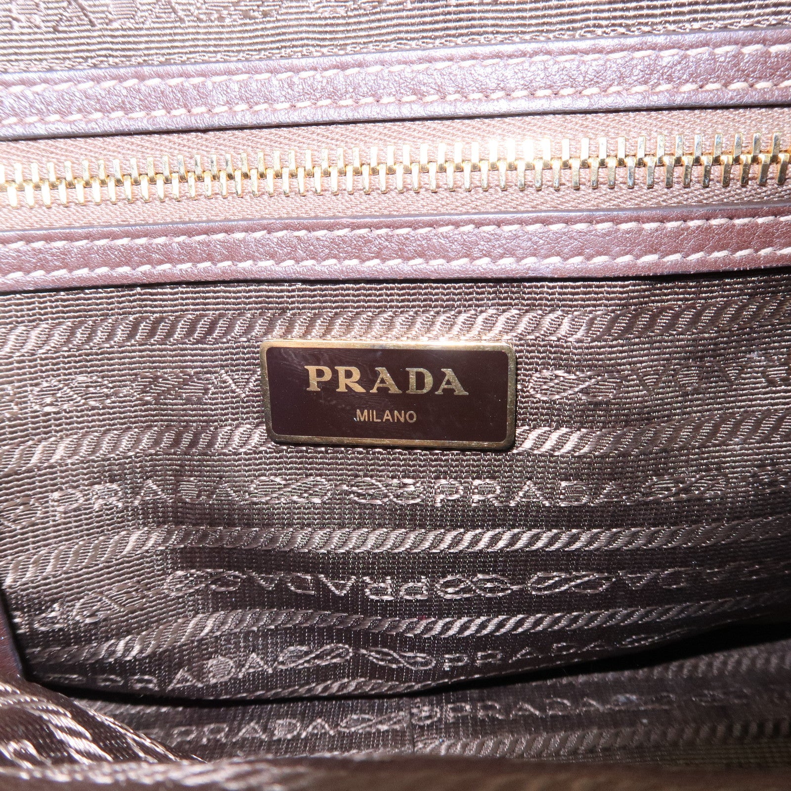 PRADA Logo Jacquard Leather Shoulder Bag Beige Brown 1BH089